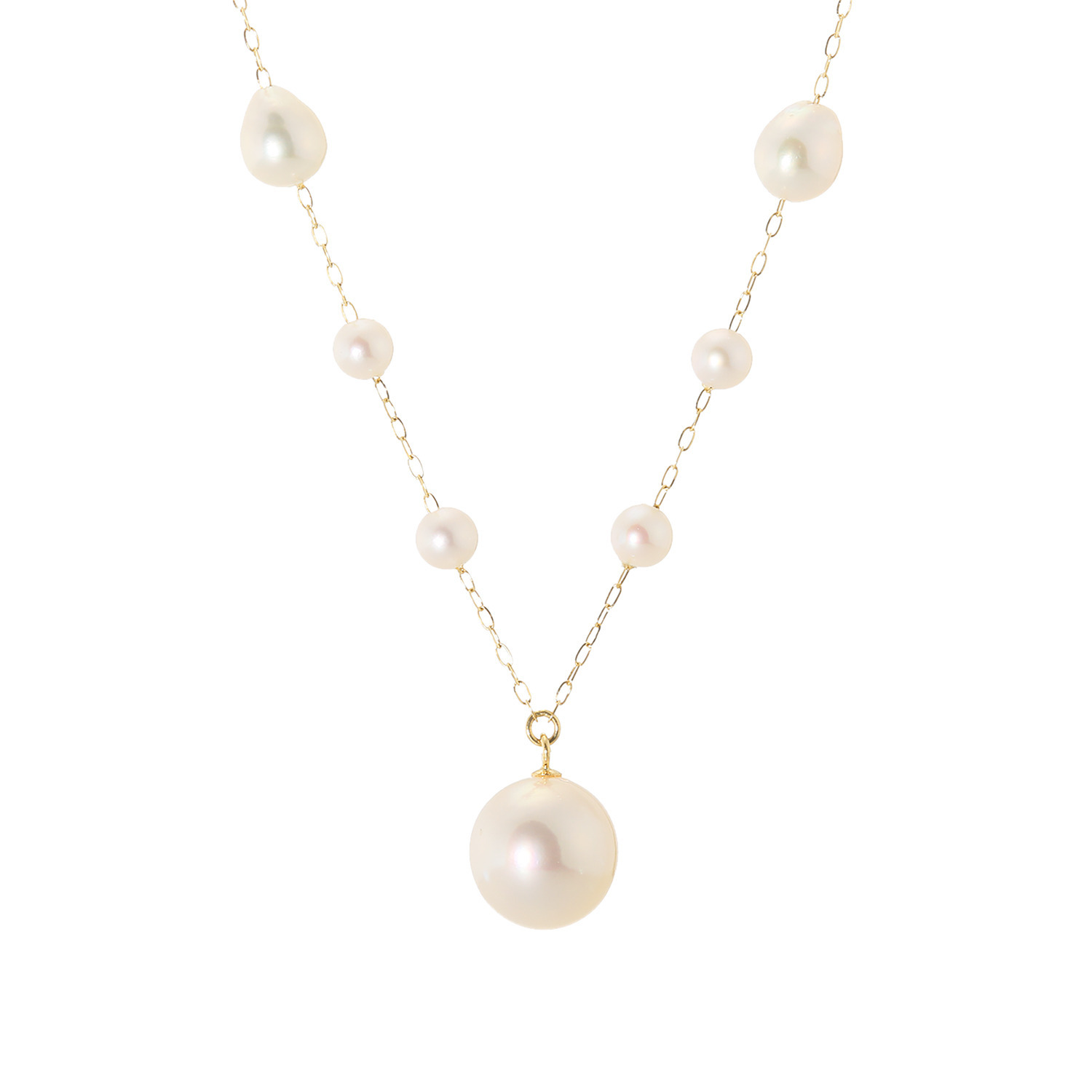 ジュペレ １８Ｋ 国産アコヤパール ベビー＆大玉９ｍｍＵＰ スペシャルピッチ ステーションネックレス