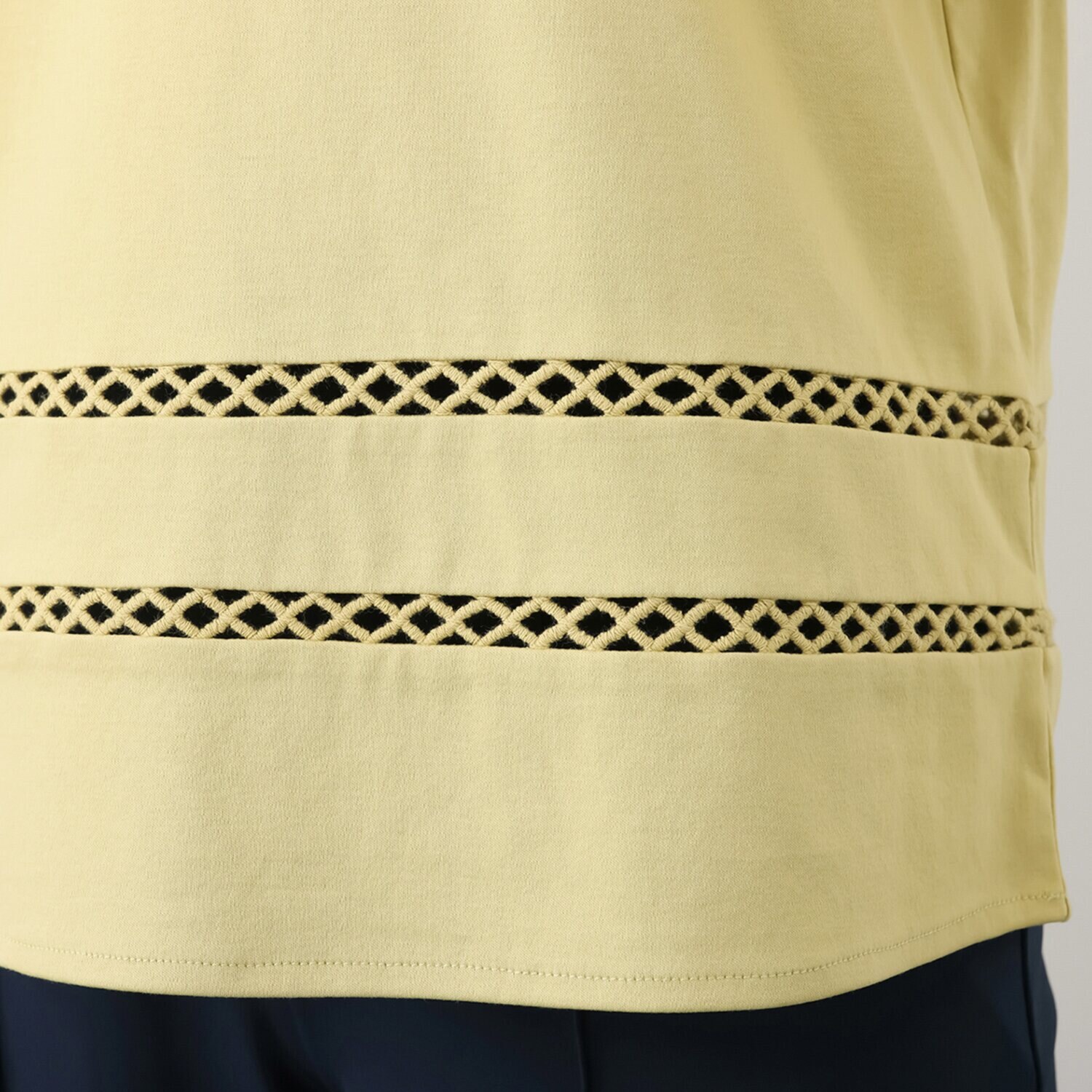 バーチ　ドゥエ 接触冷感 ギザ超長綿ブレンド シルケットスムース ハシゴレーストリミング ブラウス