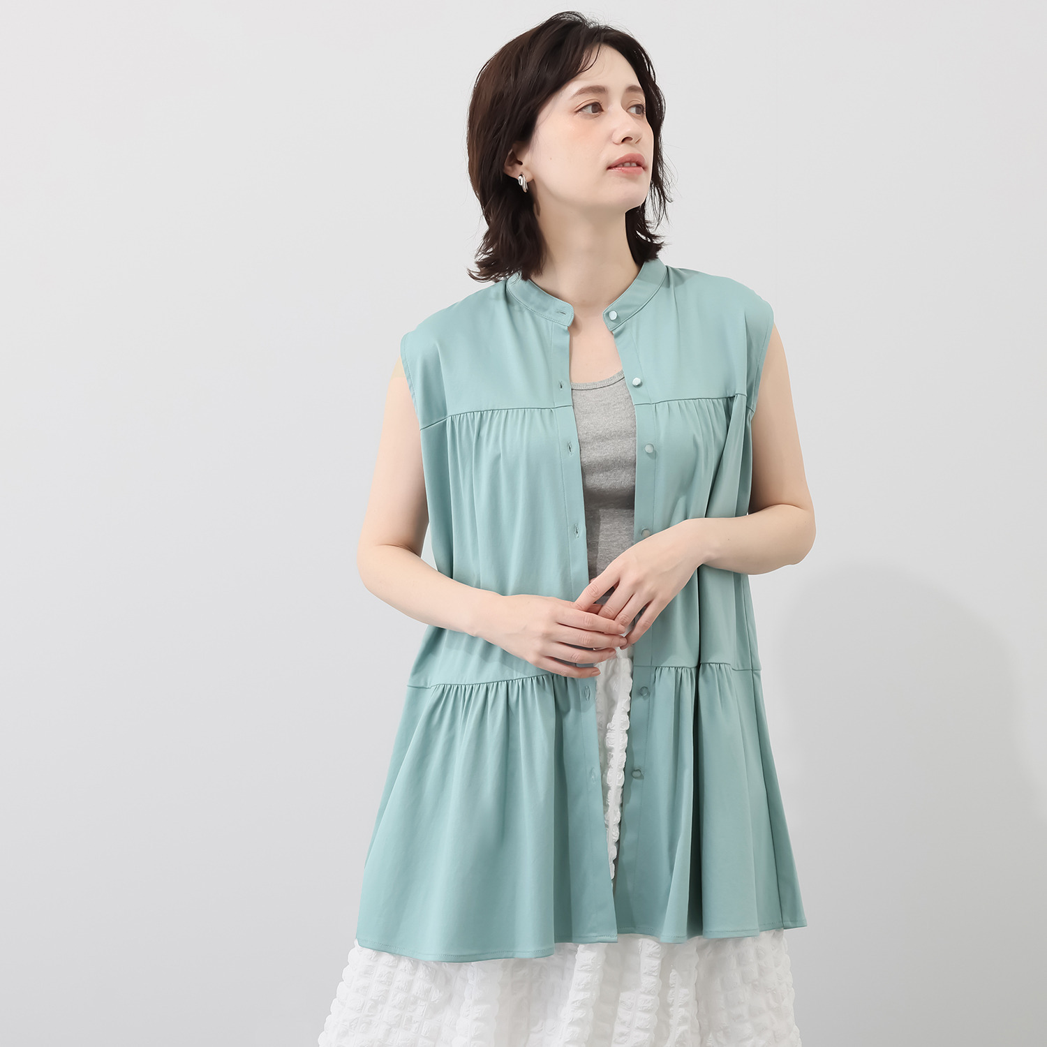 バーチ　ドゥエ 接触冷感 ギザ超長綿ブレンド シルケットスムース ティアードジレ