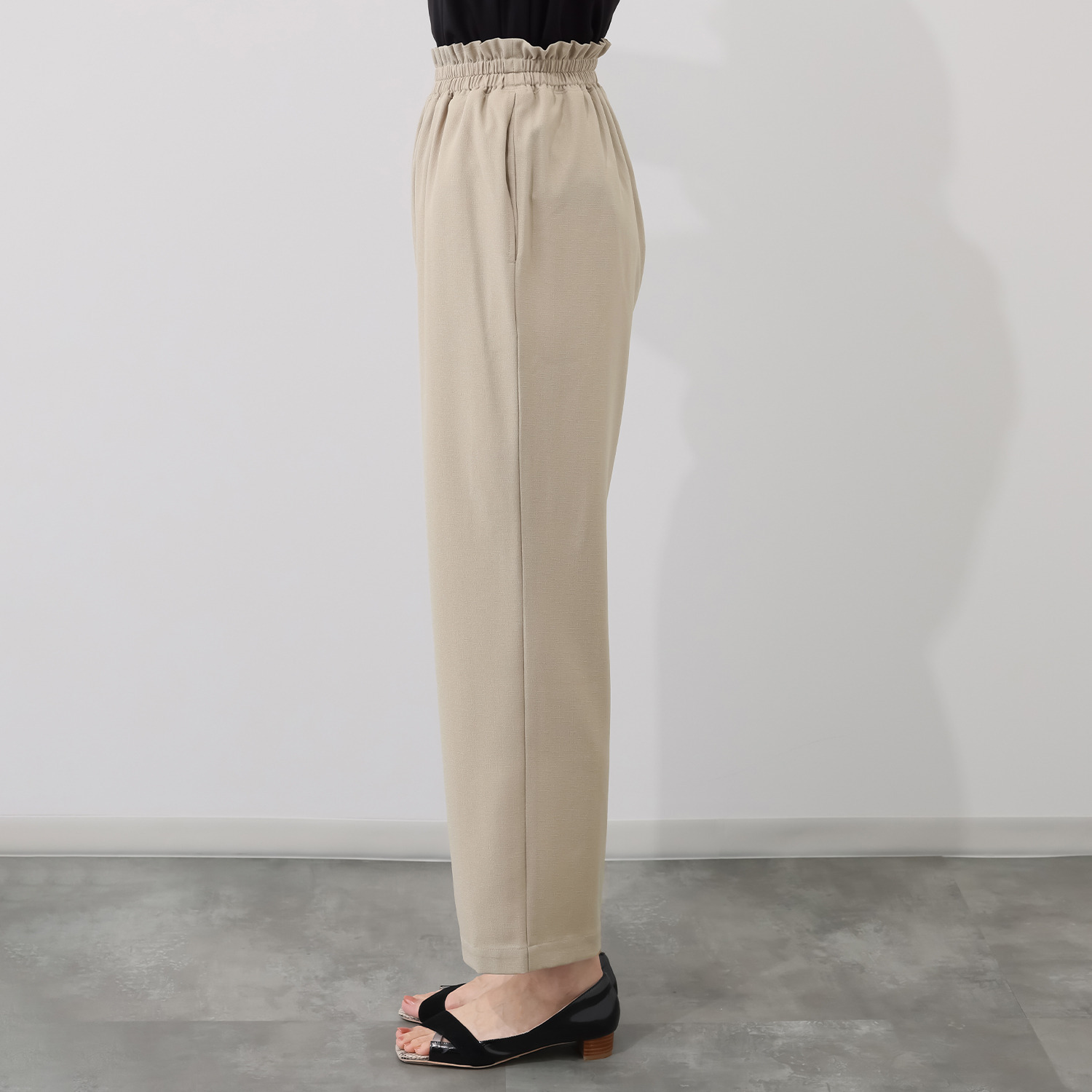 シルバーミントシュガー リネン調 ハイウエストデザイン ゆったりヒップの ストレートパンツ