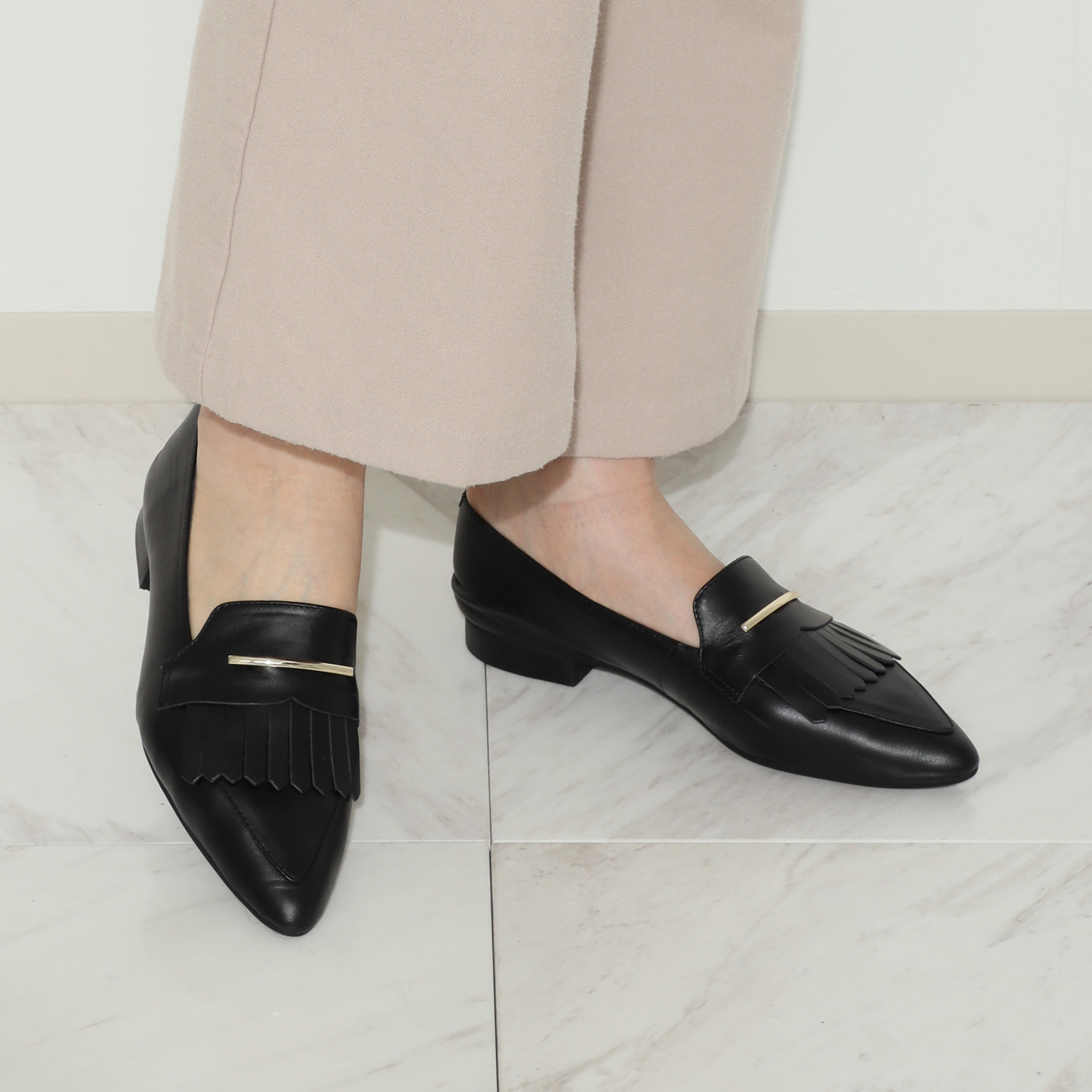 卑弥呼 ＜日本製＞本革 メタルバーアクセント キルトローファー