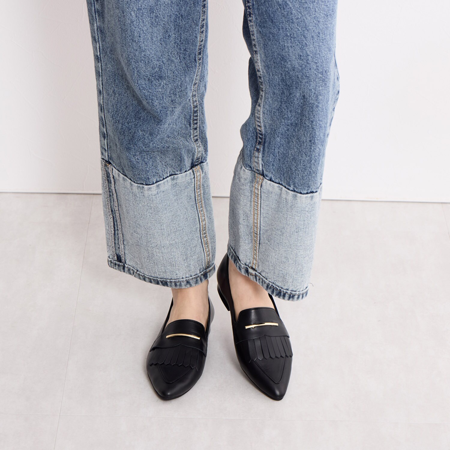 卑弥呼 ＜日本製＞本革 メタルバーアクセント キルトローファー