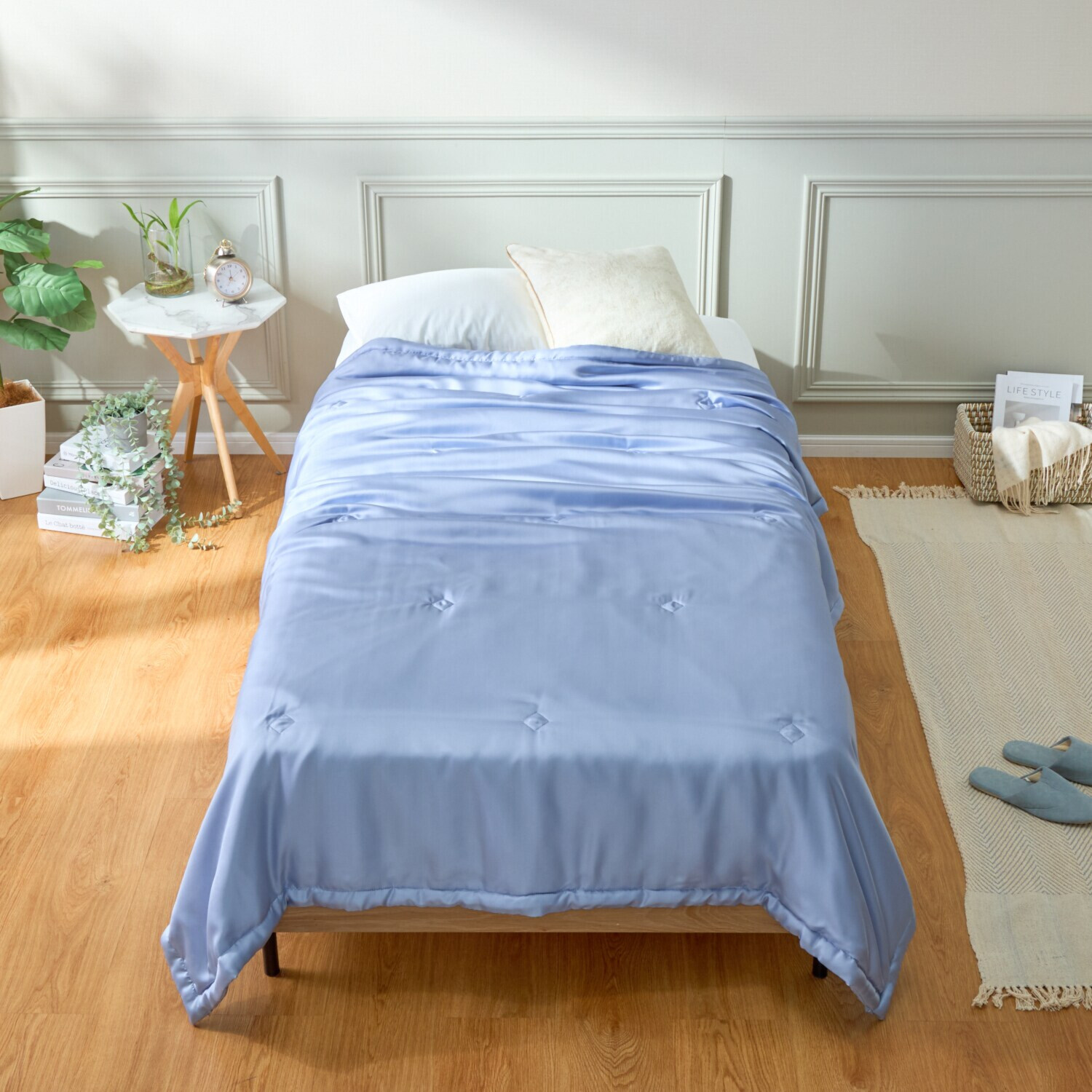 ｎｉｓｈｉｋａｗａ　西川 生地も中わたも シルク１００％！ 日本製 オールシルク 洗える真綿肌掛けふとん ＜ダブル＞