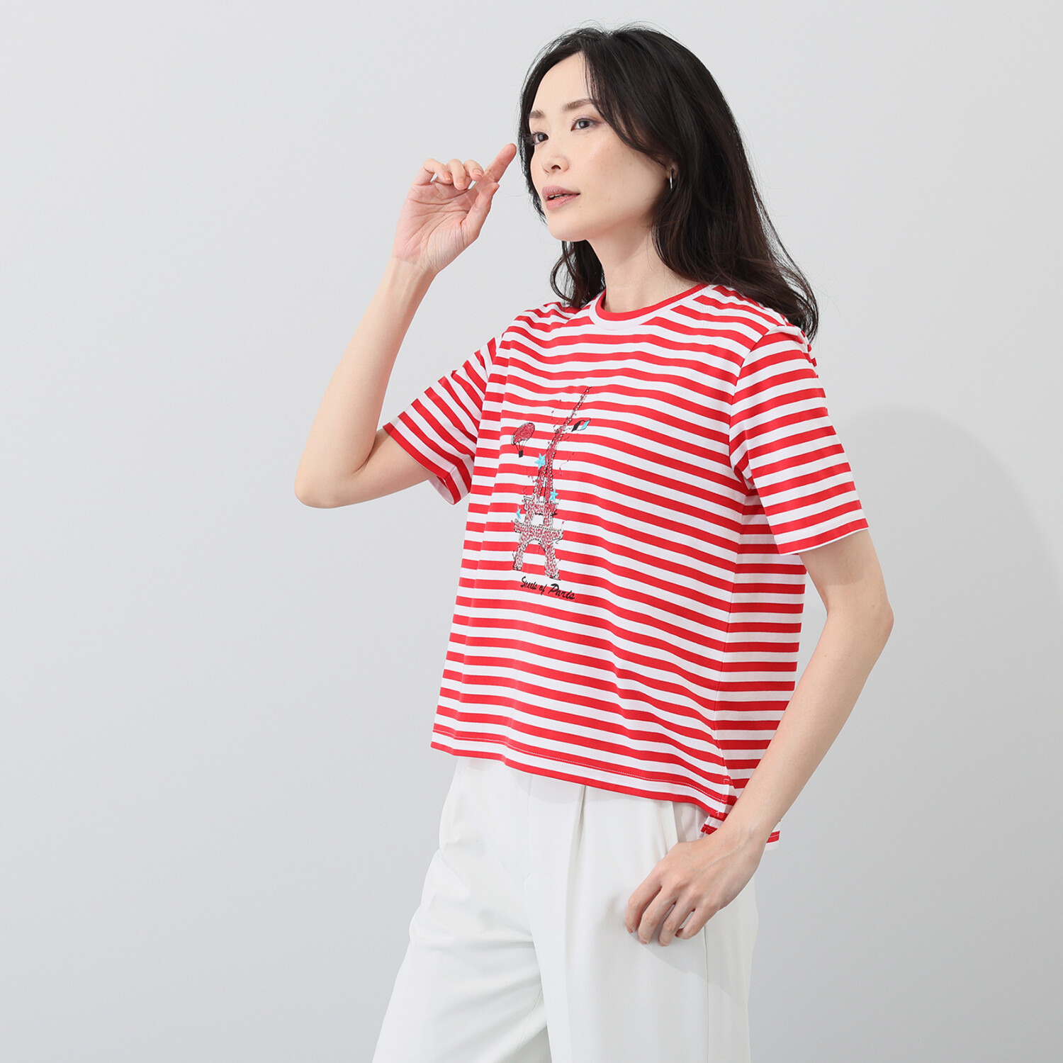 フィル・クロレ 日本製 ギザコットン混 サガラ刺しゅう ボーダーＴシャツ