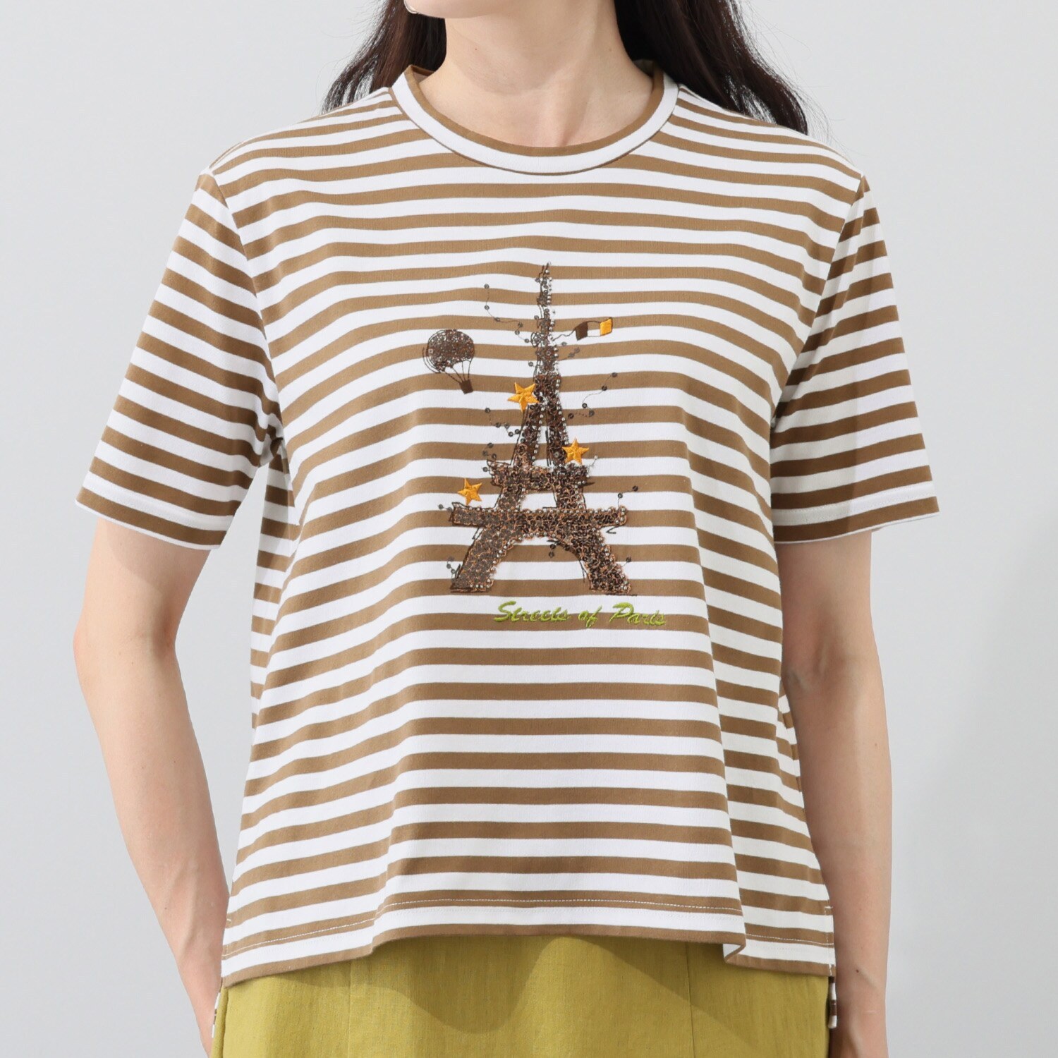 フィル・クロレ 日本製 ギザコットン混 サガラ刺しゅう ボーダーＴシャツ