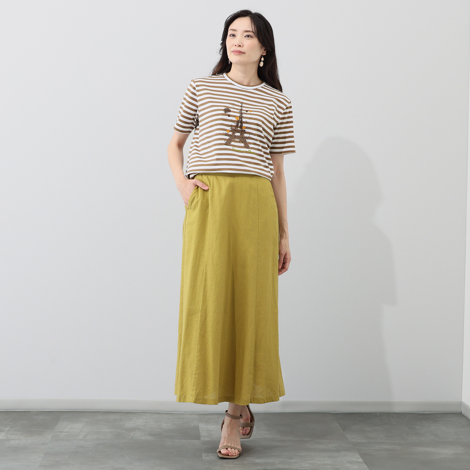 フィル・クロレ 日本製 ギザコットン混 サガラ刺しゅう ボーダーＴシャツ