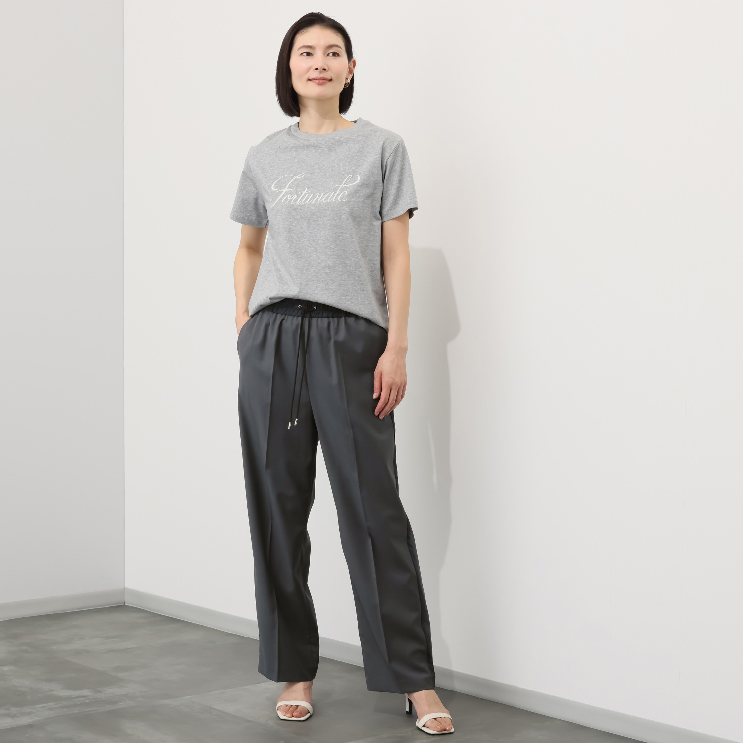 アンドスピカ ウールブレンド サイドライン イージーパンツ