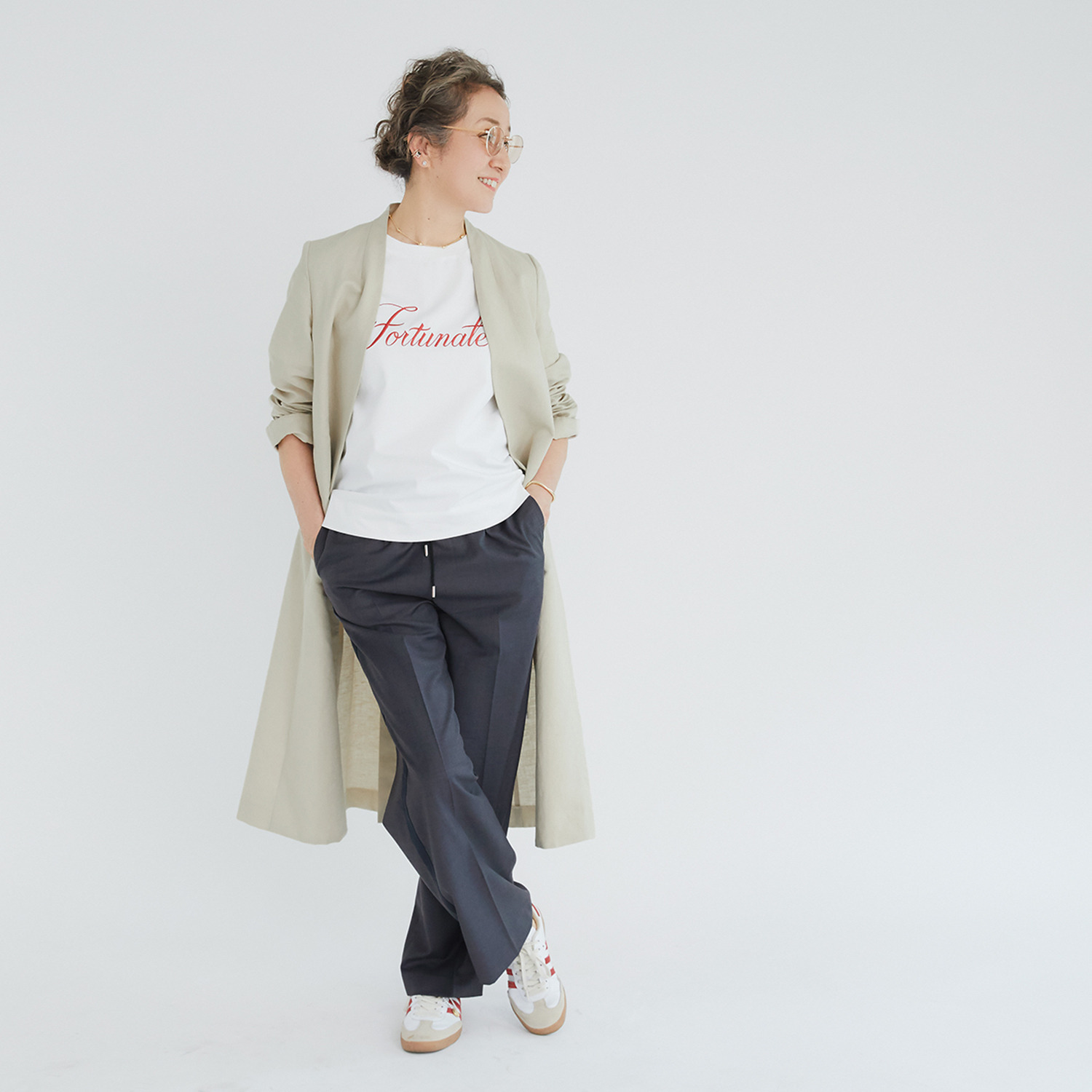 アンドスピカ ウールブレンド サイドライン イージーパンツ