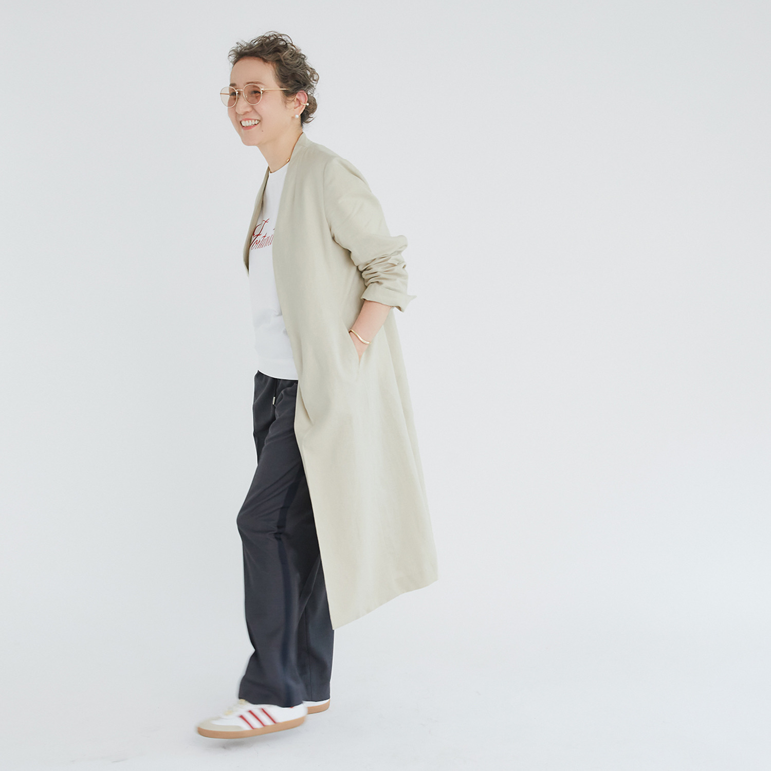 アンドスピカ ウールブレンド サイドライン イージーパンツ