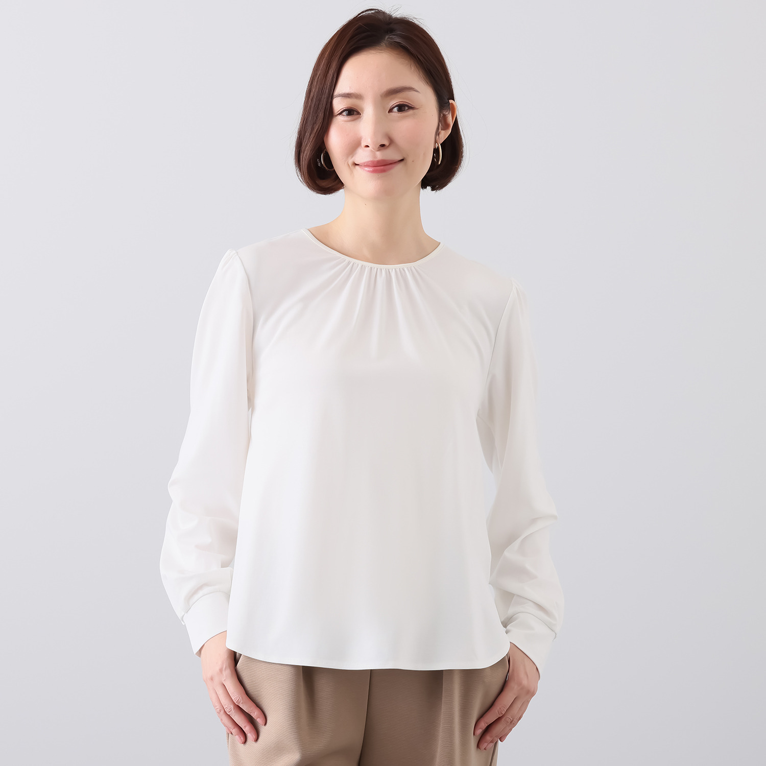 センスローブ ドレープカットソー サテンアクセント プルオーバー