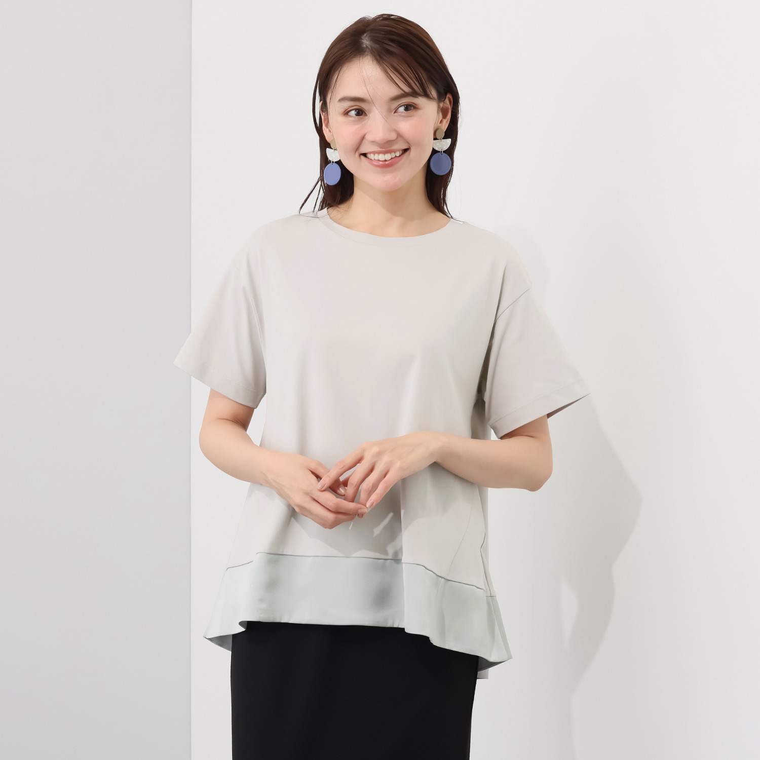 元町ゼラール コットン１００％ スムースジャージー サテンアクセント 半袖プルオーバー