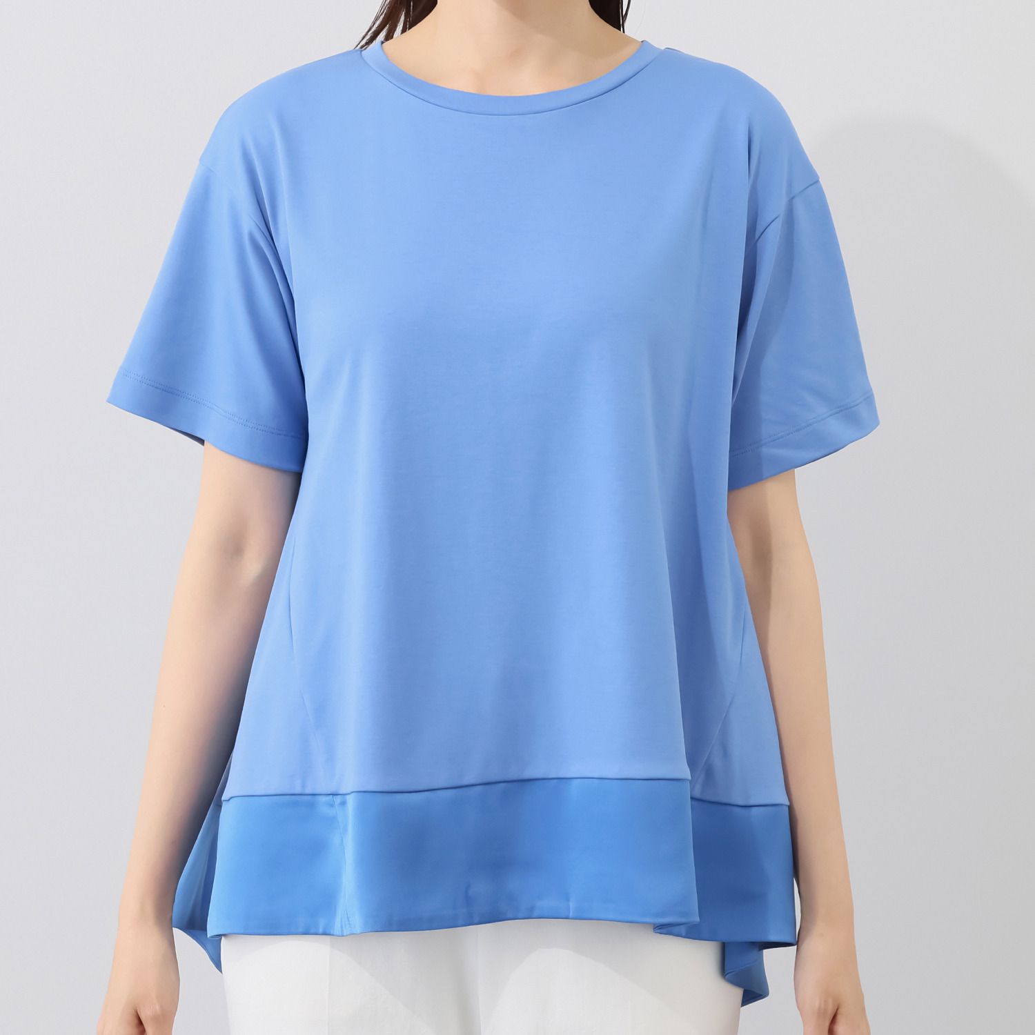 元町ゼラール コットン１００％ スムースジャージー サテンアクセント 半袖プルオーバー