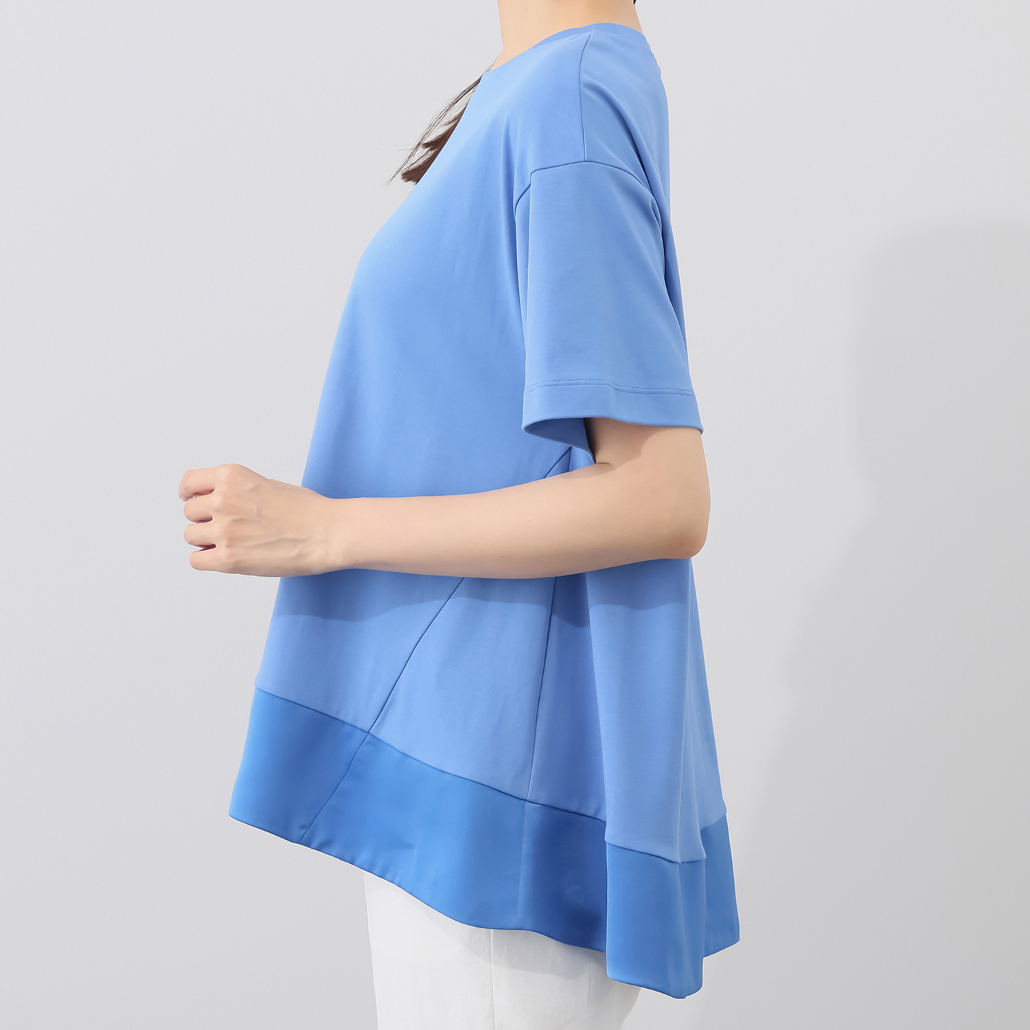 元町ゼラール コットン１００％ スムースジャージー サテンアクセント 半袖プルオーバー