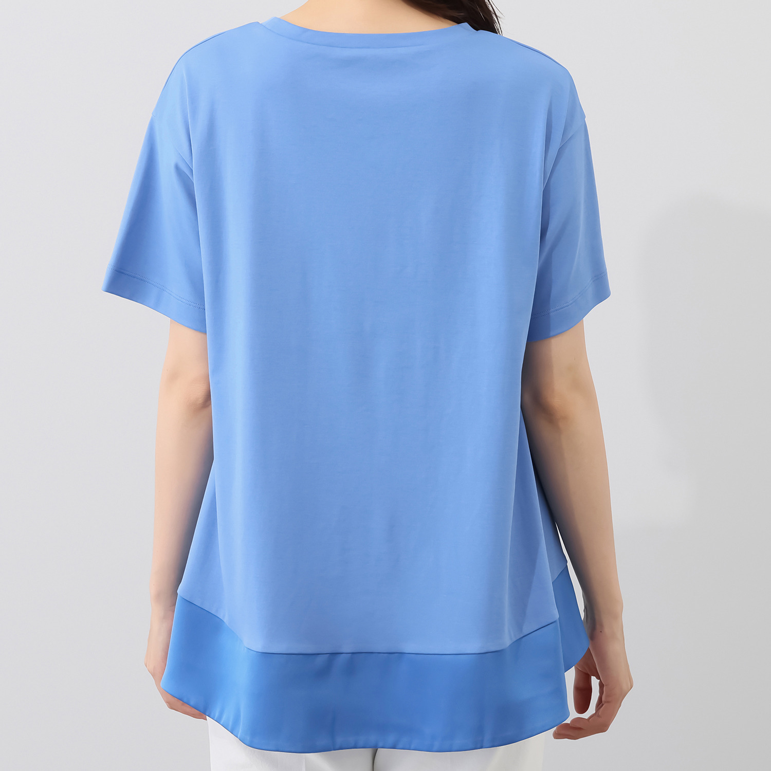 元町ゼラール コットン１００％ スムースジャージー サテンアクセント 半袖プルオーバー