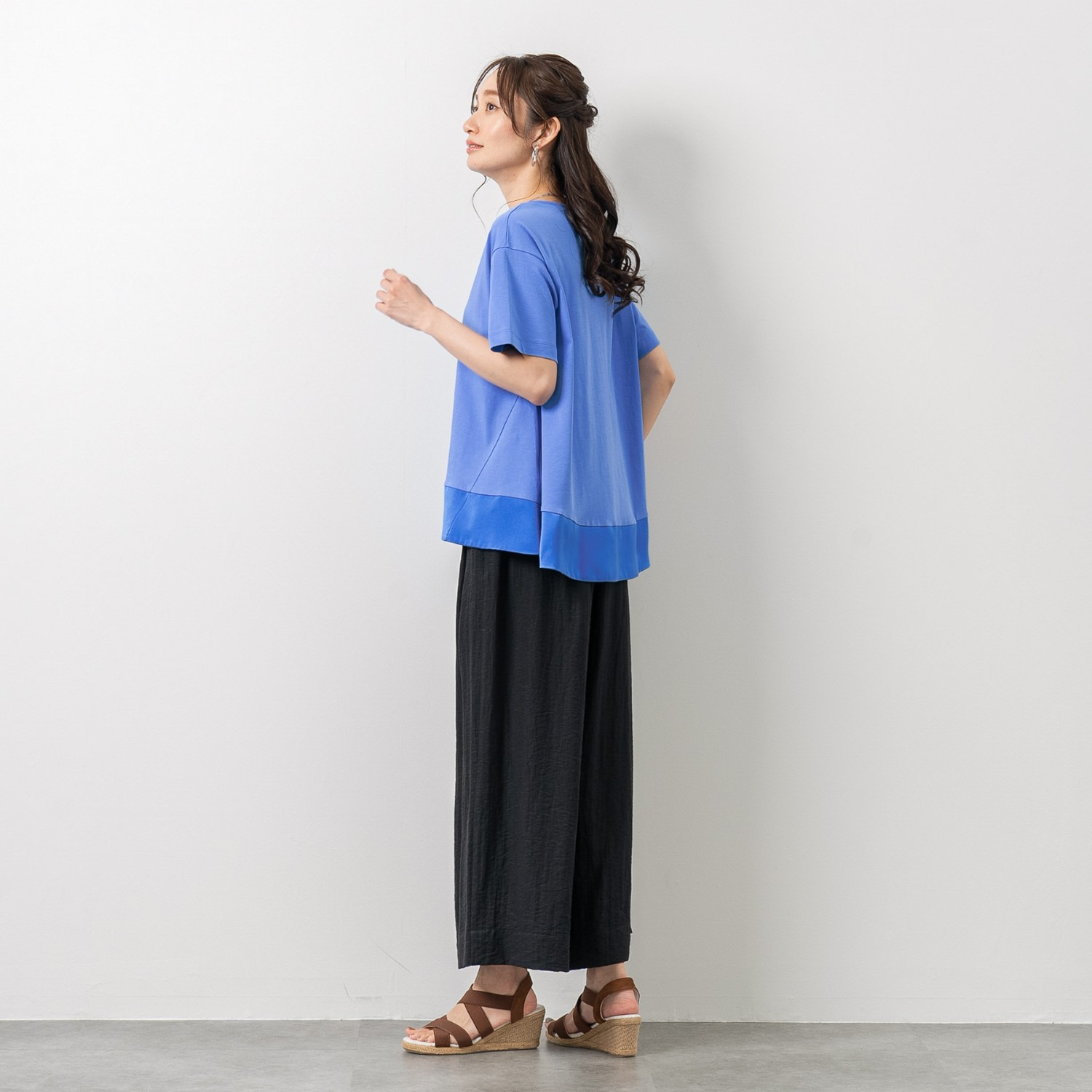 元町ゼラール コットン１００％ スムースジャージー サテンアクセント 半袖プルオーバー