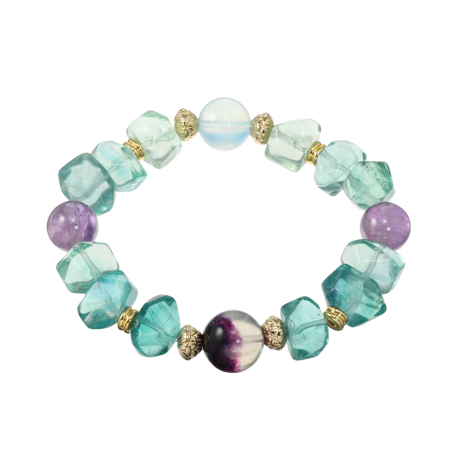 マイクローバー フローライト＆ アメシスト＆ アクアマリン イラスティック ブレスレット 〜人間関係・心・健康運〜