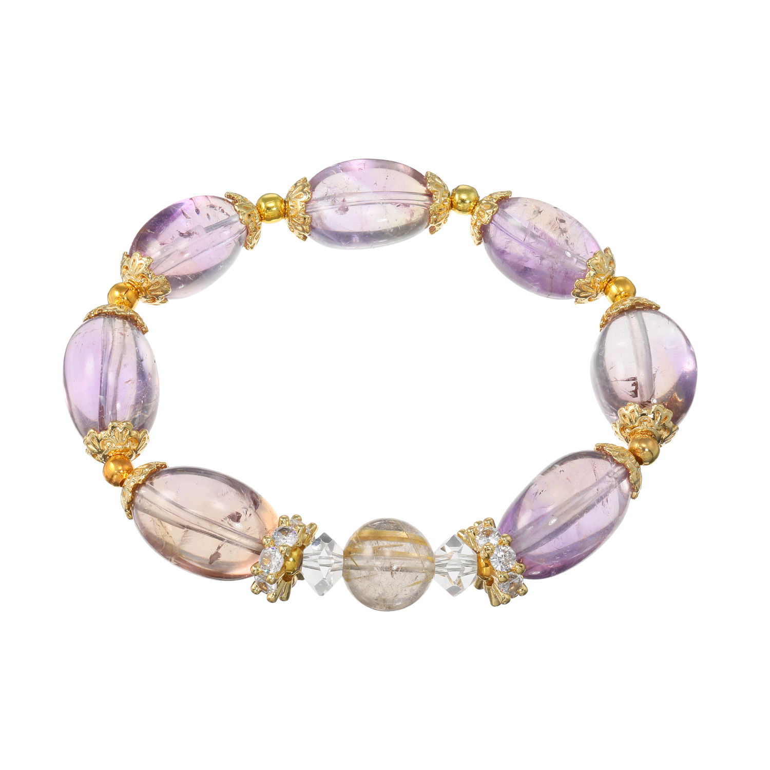 マイクローバー アメトリン＆ ルチルクォーツ イラスティック ブレスレット 〜金財運・人間関係〜