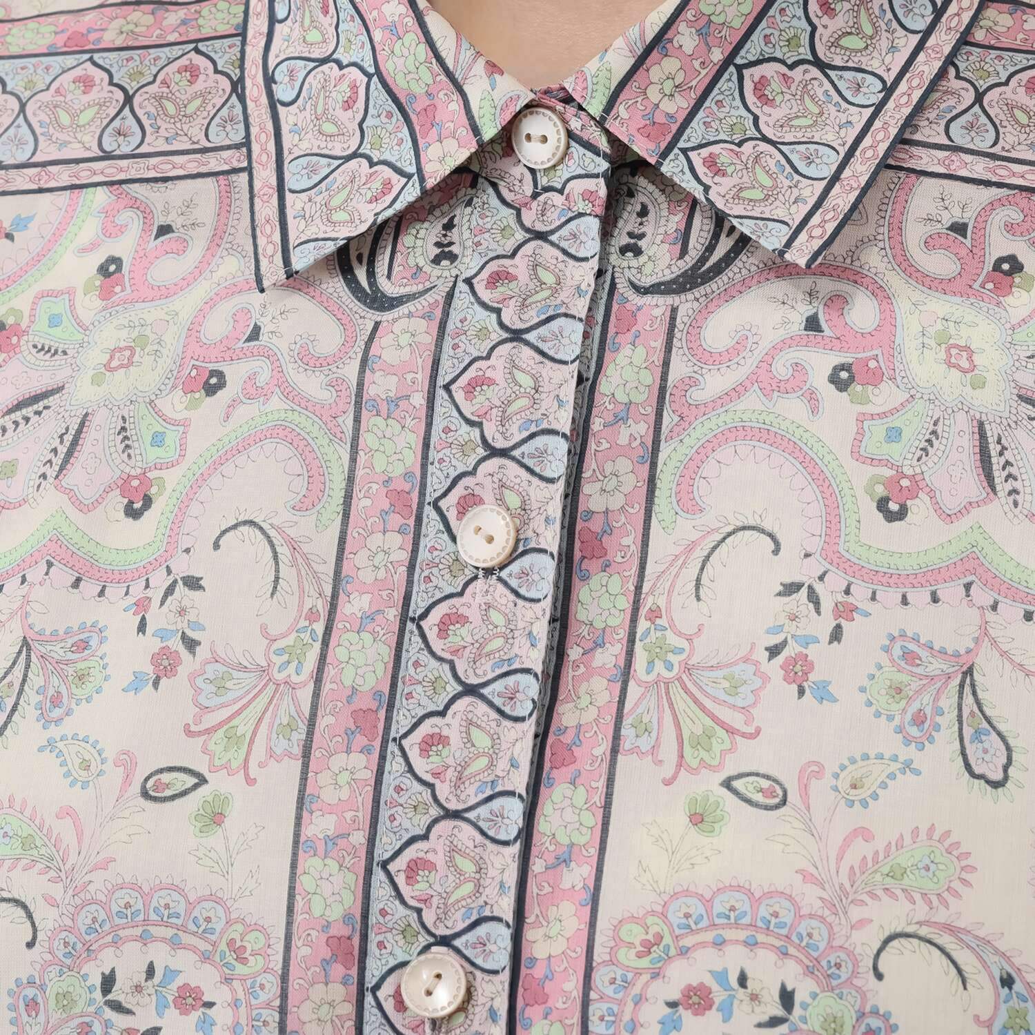 シルクロードクラブ フラワーフェザー柄 イレギュラーヘム 七分袖チュニック