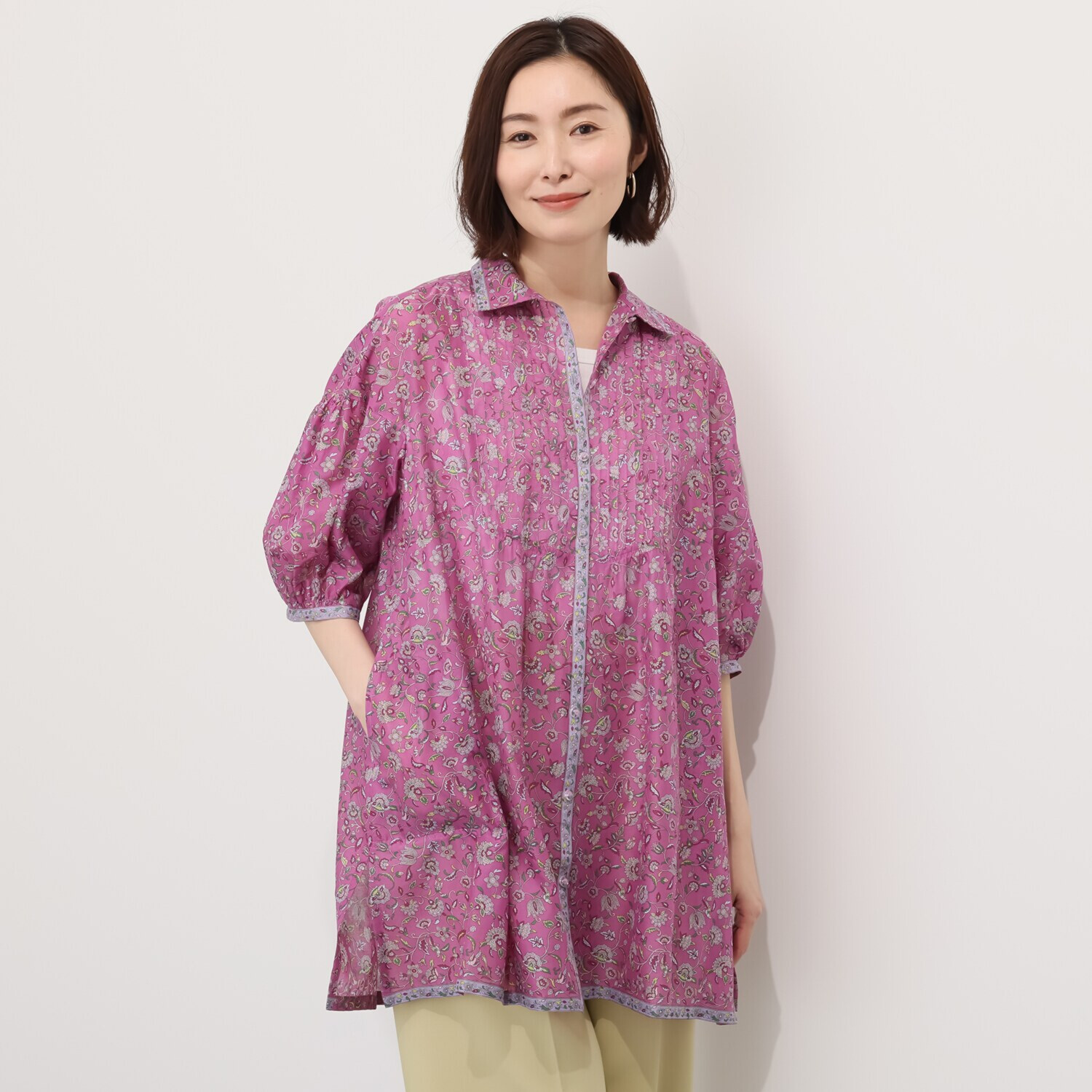 シルクロードクラブ ゴルゴンダ柄 ヨークピンタック ポケット付チュニック