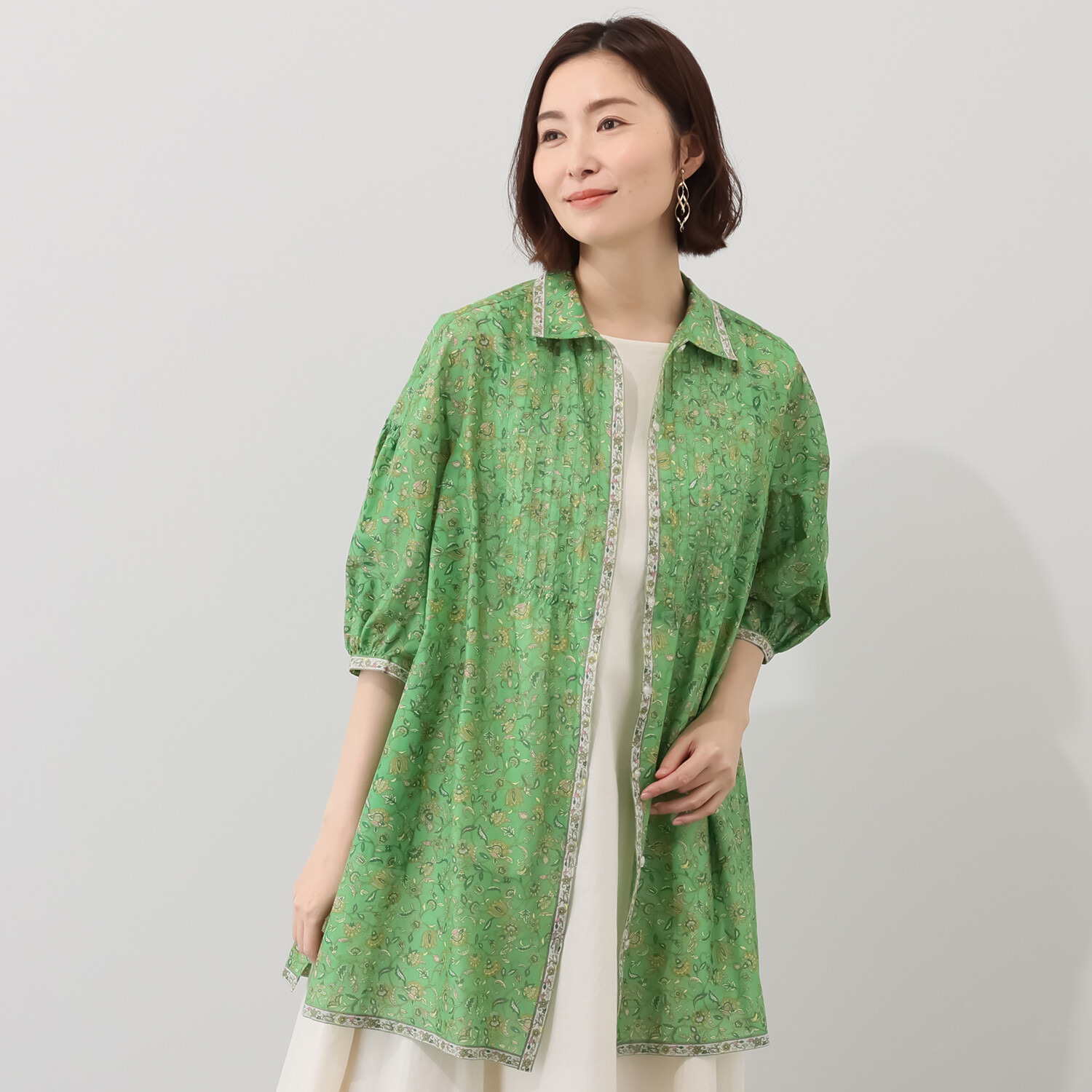 シルクロードクラブ ゴルゴンダ柄 ヨークピンタック ポケット付チュニック