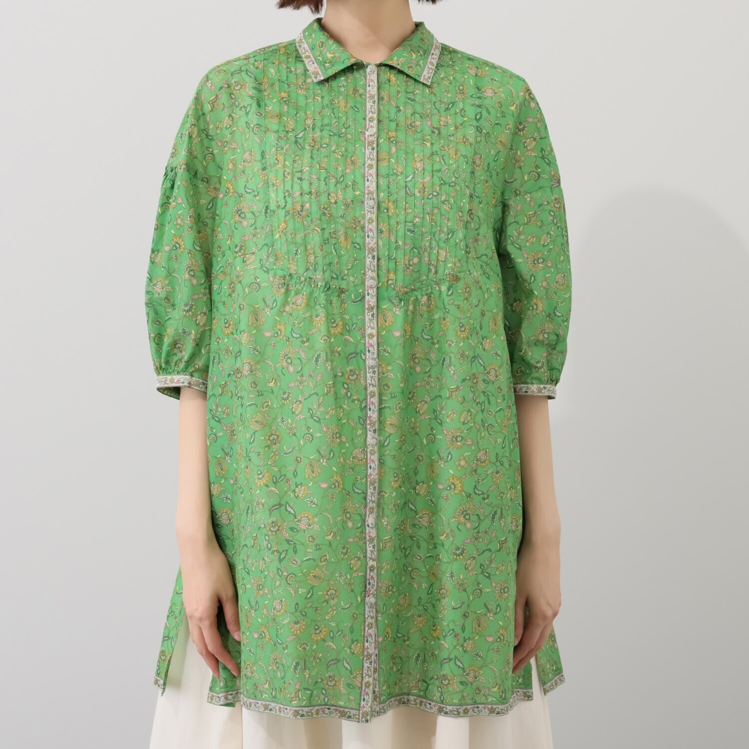 シルクロードクラブ ゴルゴンダ柄 ヨークピンタック ポケット付チュニック