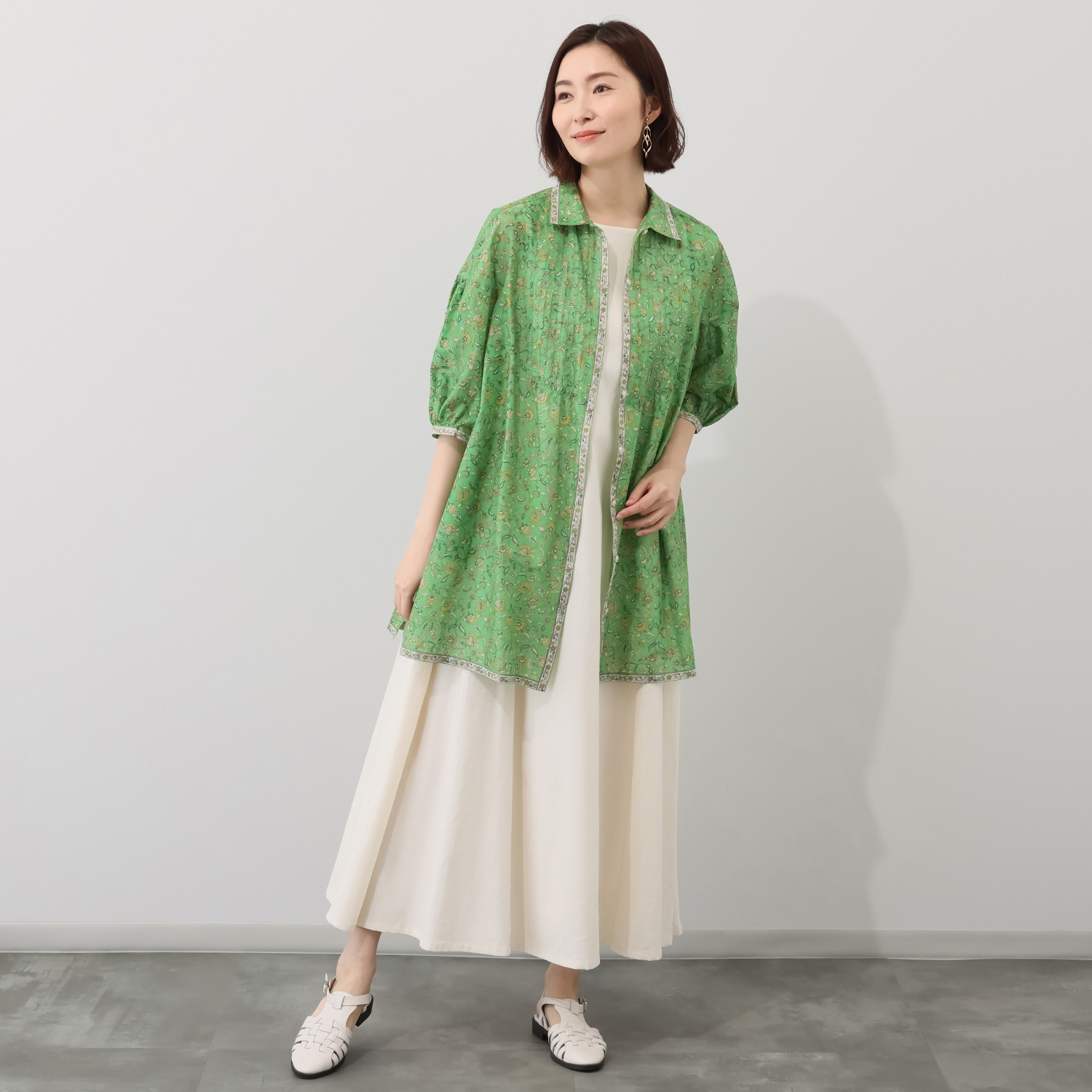 シルクロードクラブ ゴルゴンダ柄 ヨークピンタック ポケット付チュニック