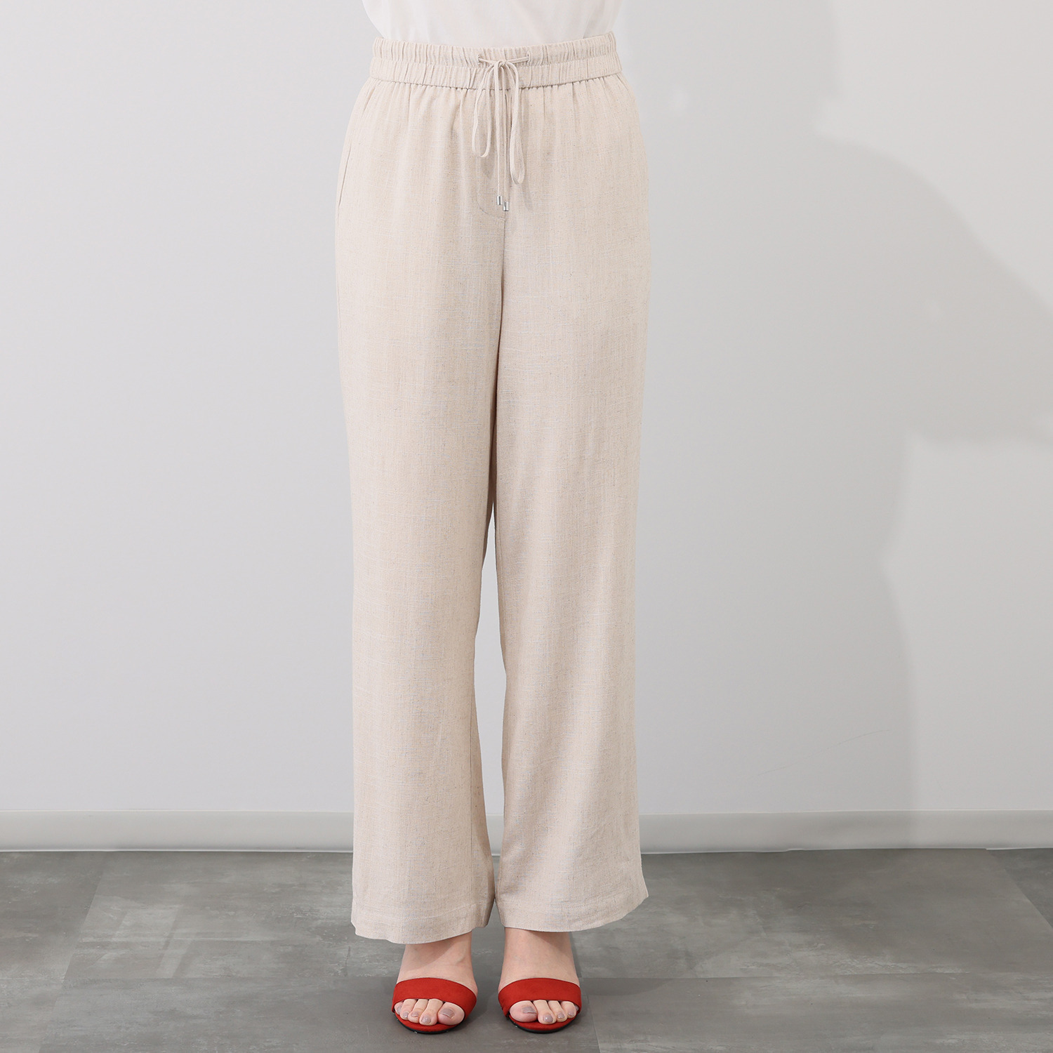 バイブリジット リネン混 ウエストドローストリング セミワイドパンツ