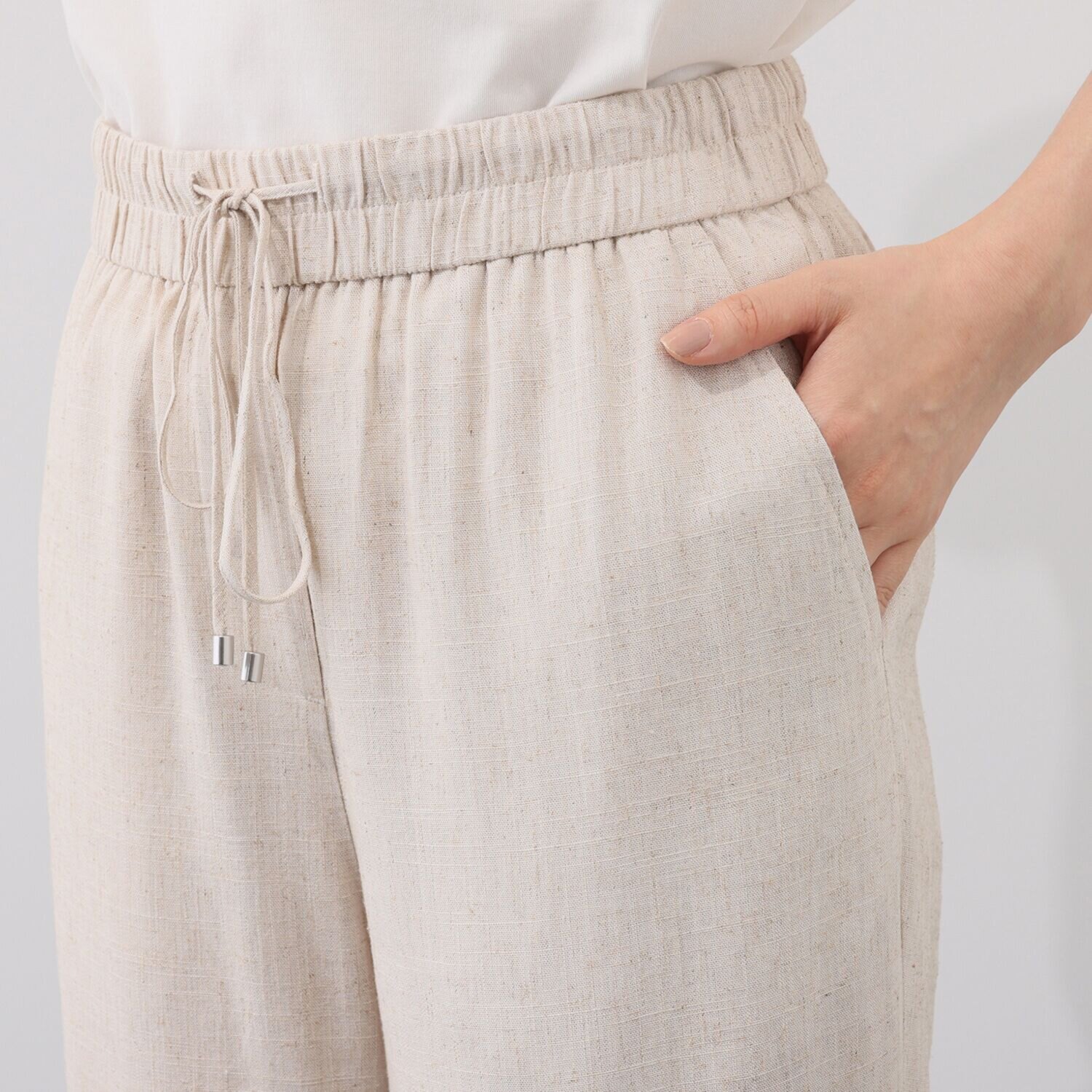 バイブリジット リネン混 ウエストドローストリング セミワイドパンツ