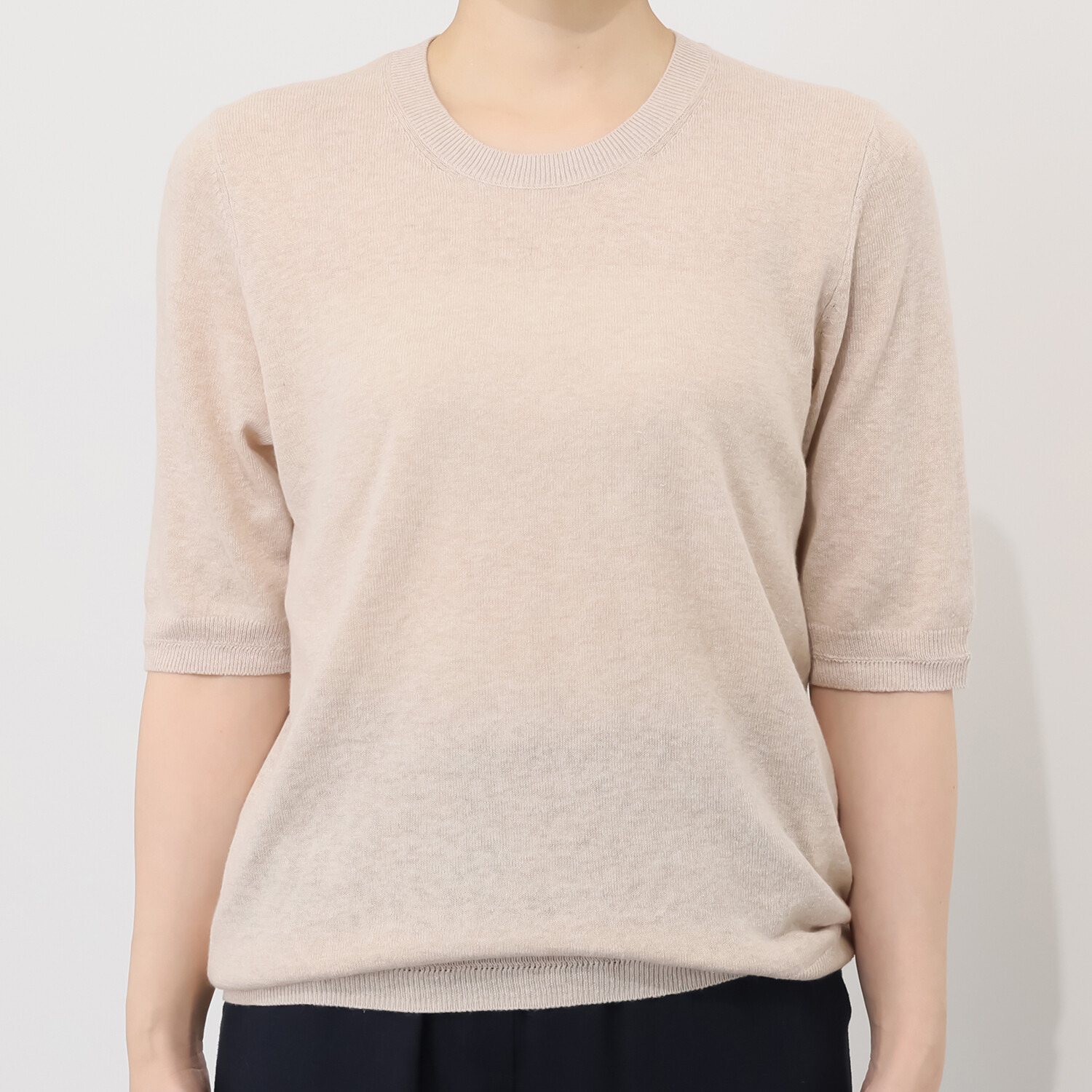 バイブリジット コットンリネンシルク ハーフスリーブ ニットプルオーバー