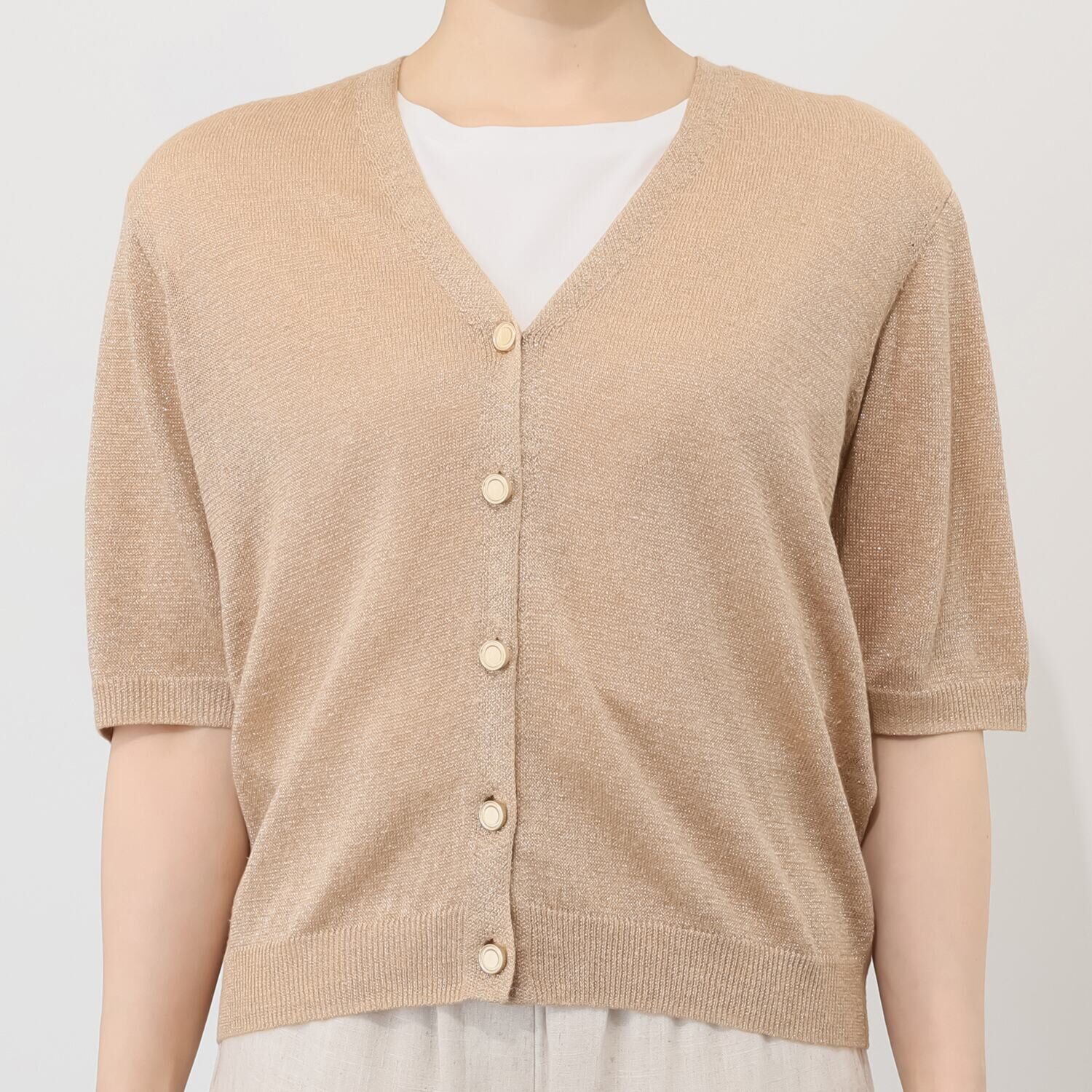 バイブリジット グリッターリネン混 ハーフスリーブ ニットカーディガン