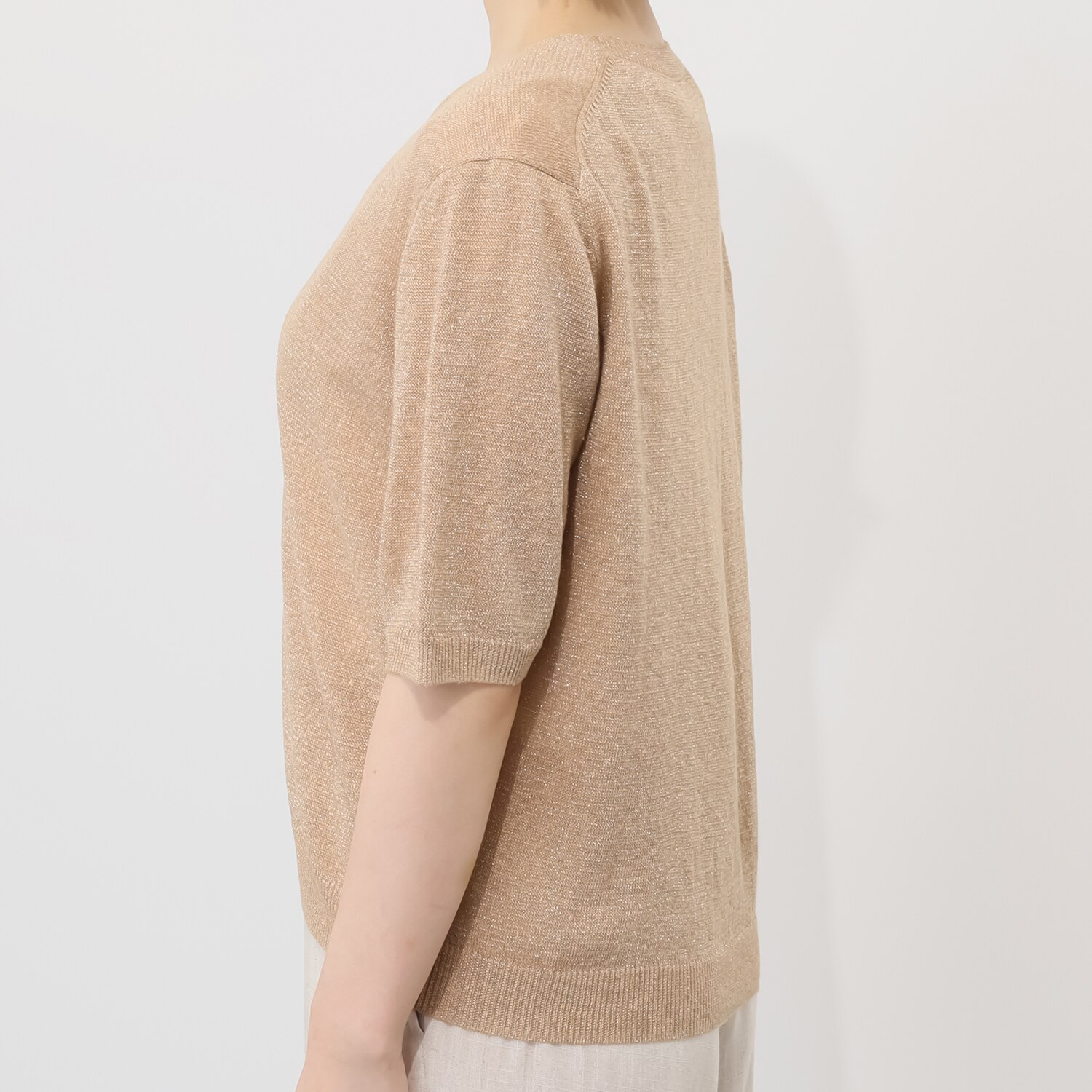 バイブリジット グリッターリネン混 ハーフスリーブ ニットカーディガン