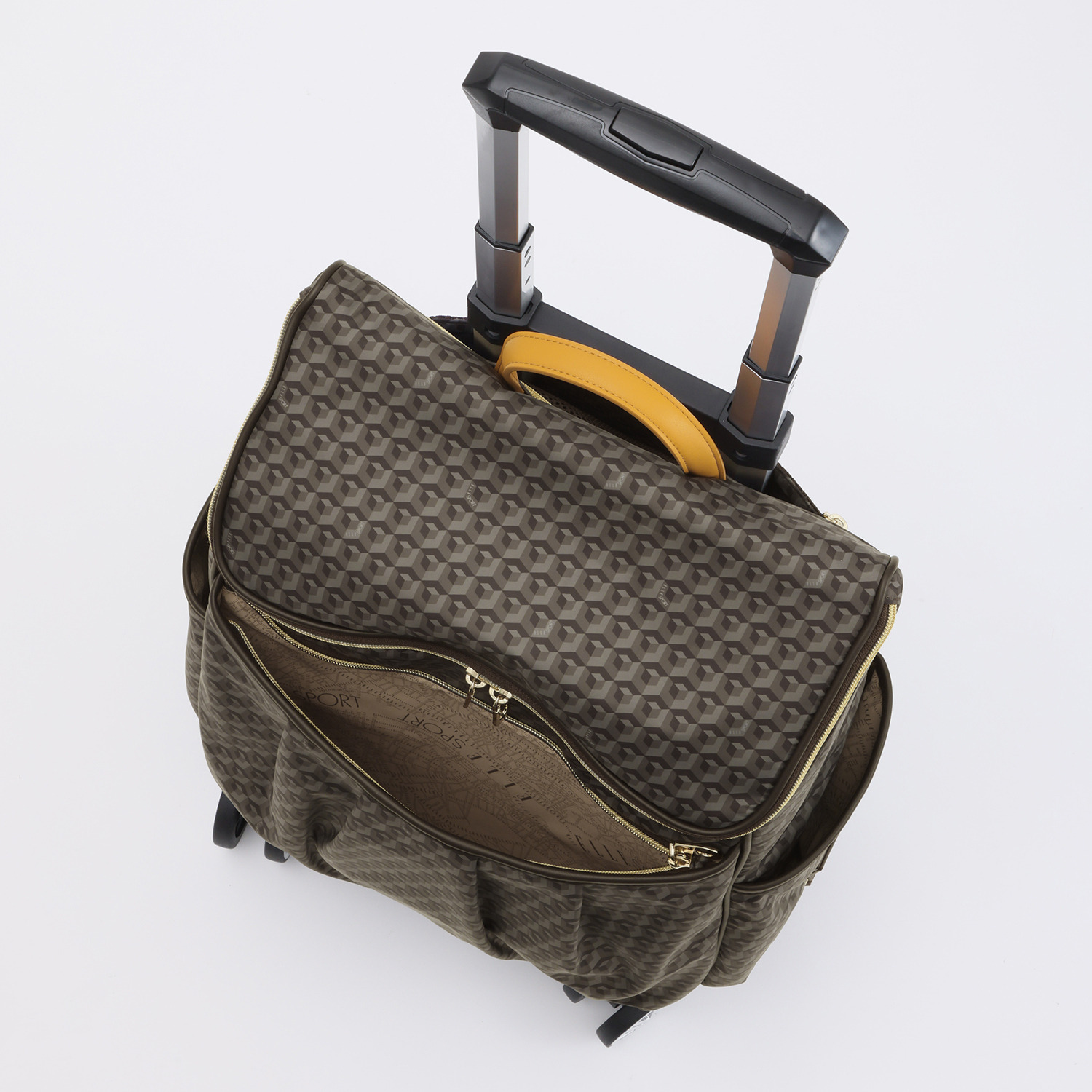 ＥＬＬＥ　ＳＰＯＲＴ はっ水 キューブ柄 取り外し可能 ２ウェイキャリーケース