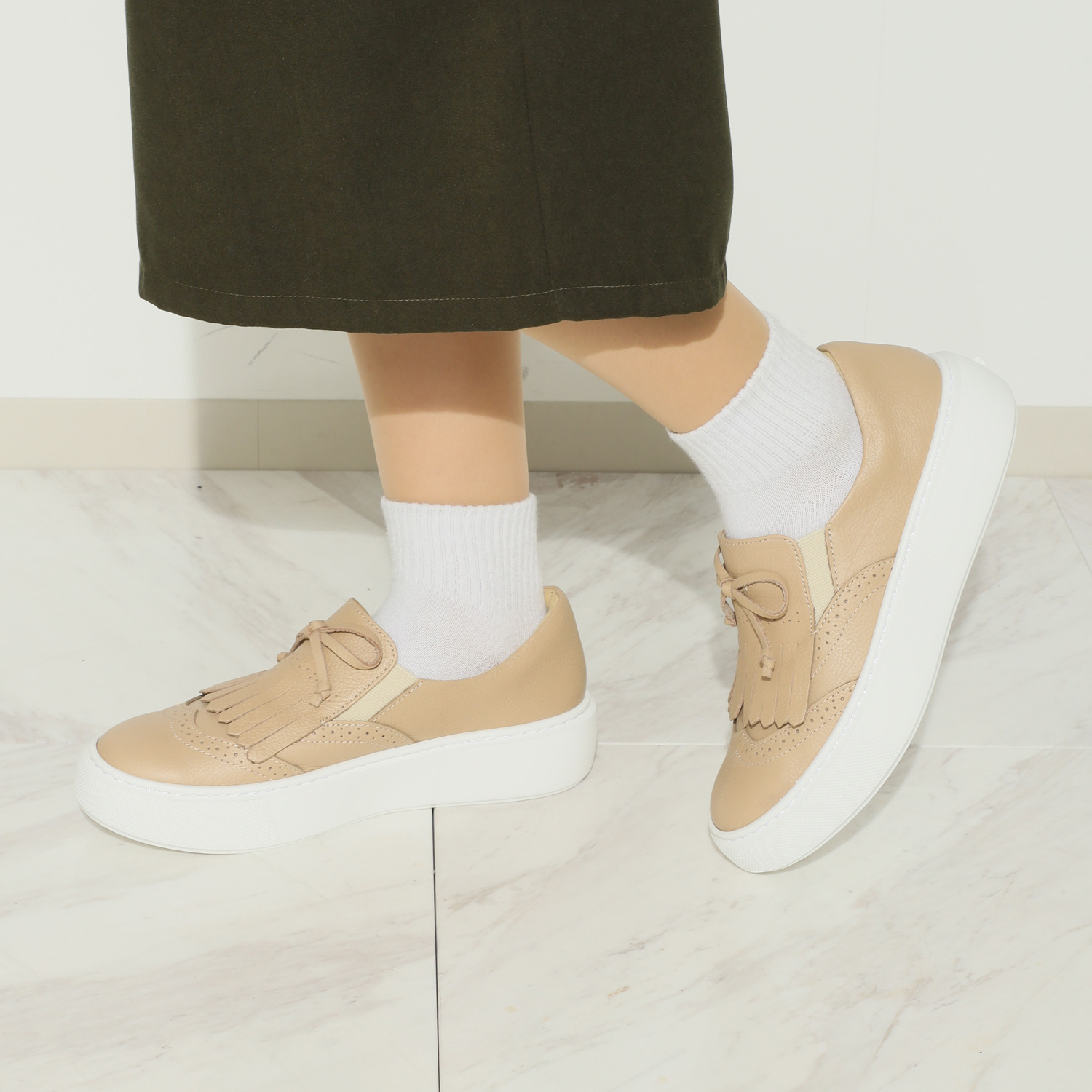 ミズ・ジューヌ 日本製 牛革 キルトデザイン 厚底シューズ