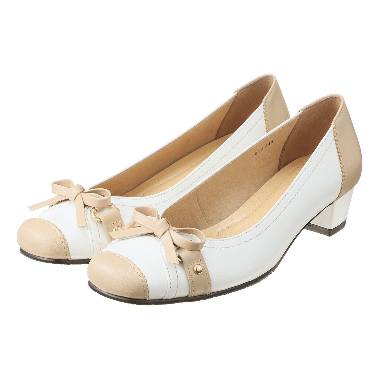 ミズ・ジューヌ ＜日本製＞ 牛革 リボンデザイン ミドルヒールパンプス