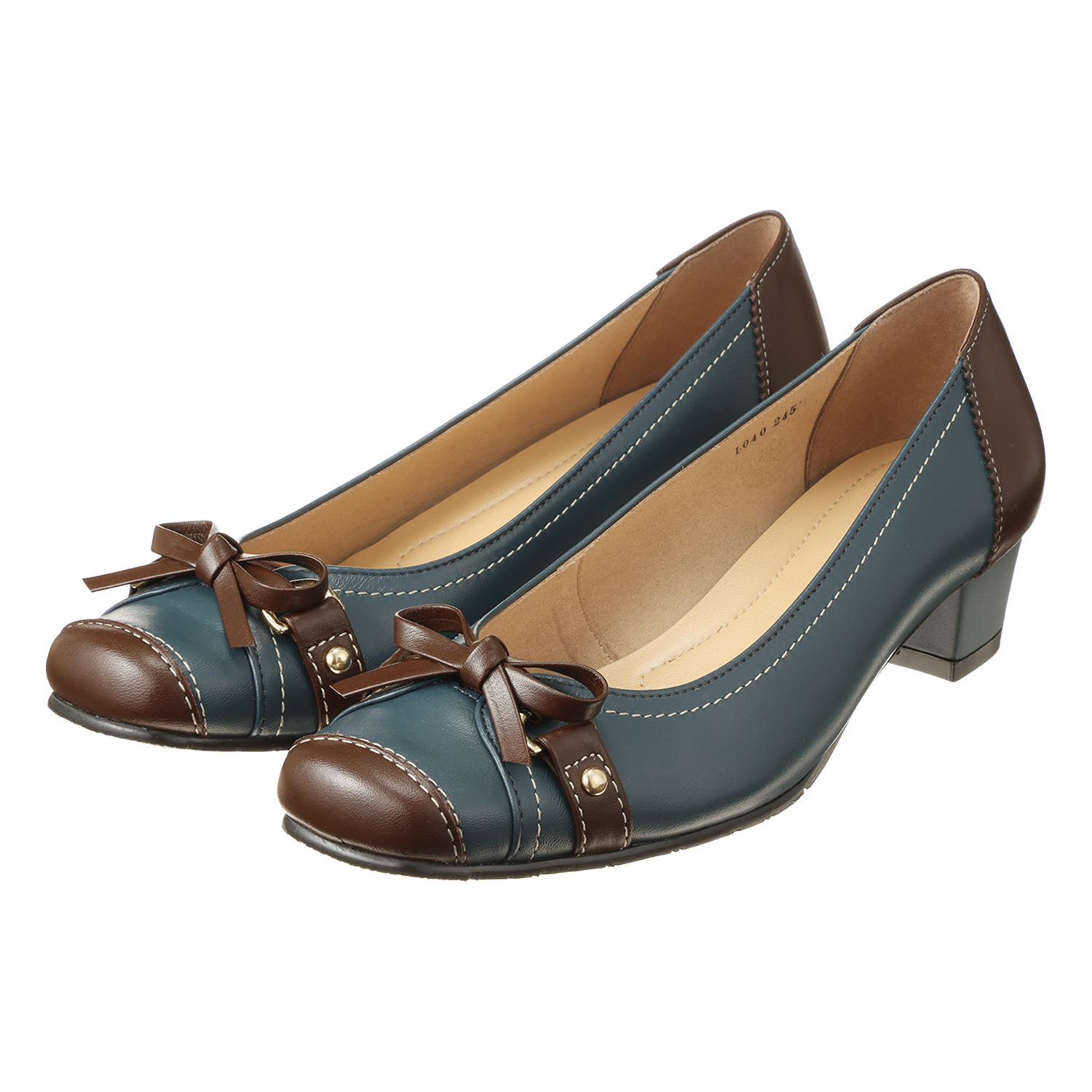 ミズ・ジューヌ ＜日本製＞ 牛革 リボンデザイン ミドルヒールパンプス