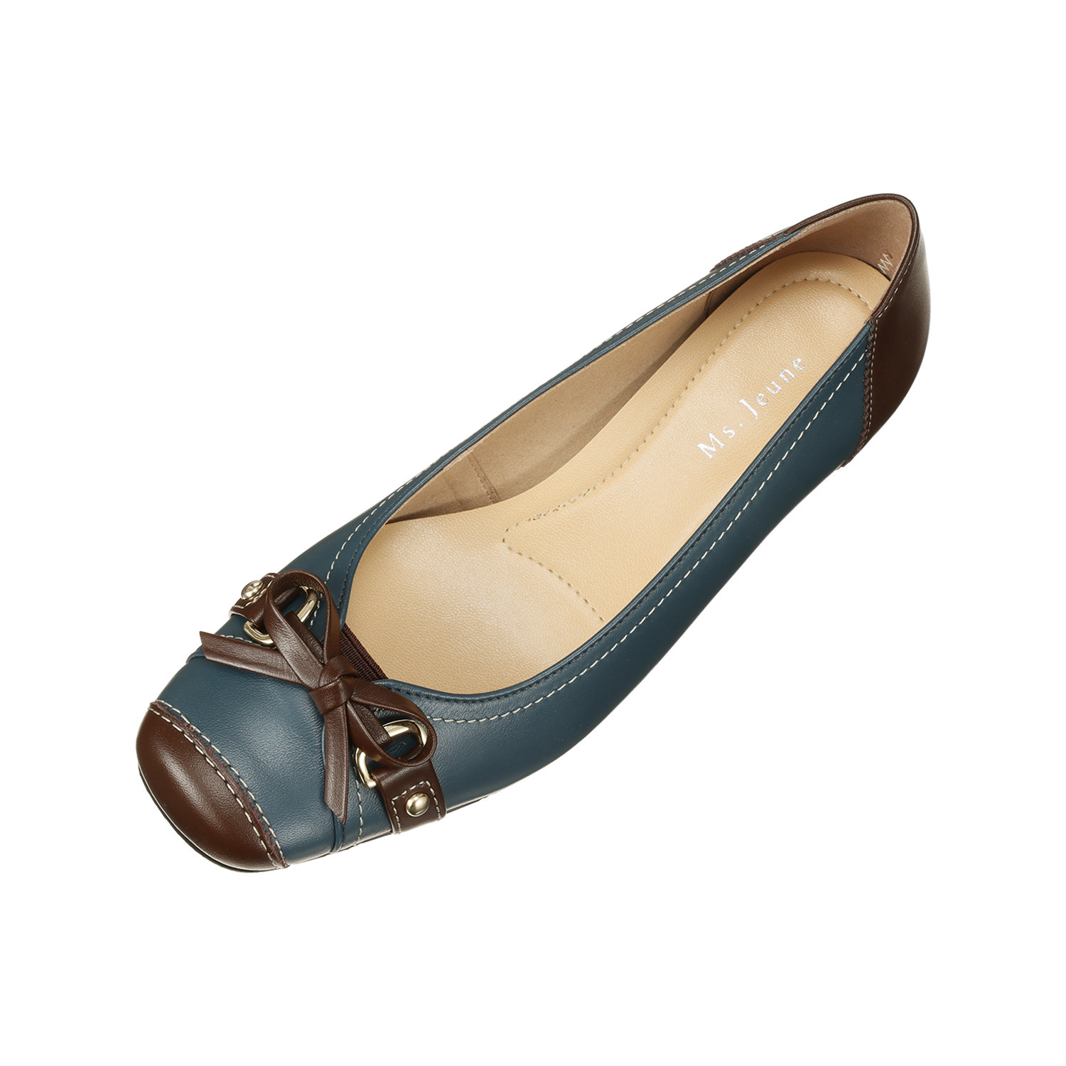 ミズ・ジューヌ ＜日本製＞ 牛革 リボンデザイン ミドルヒールパンプス
