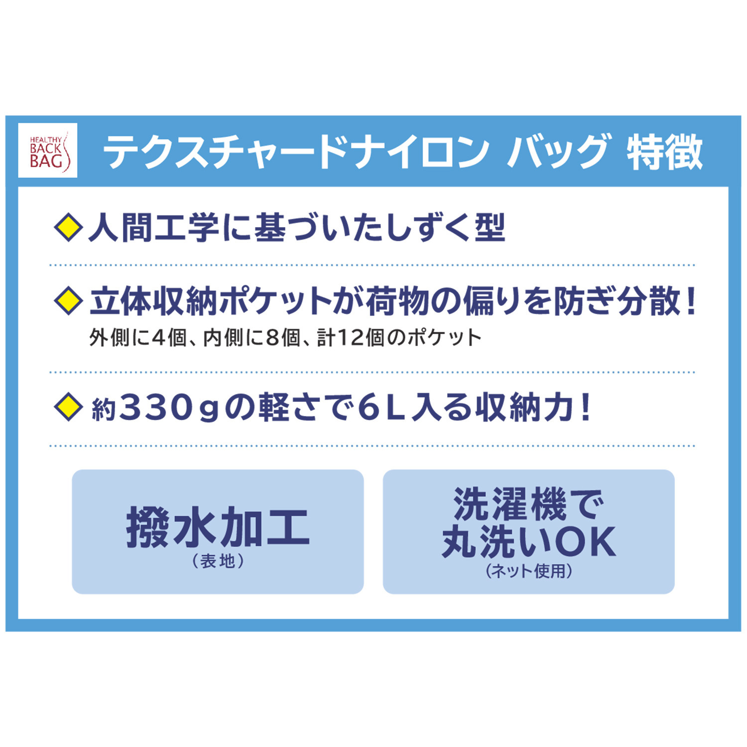 ヘルシーバックバッグ ポーチ付　はっ水 テクスチャードナイロン ボディーバッグ