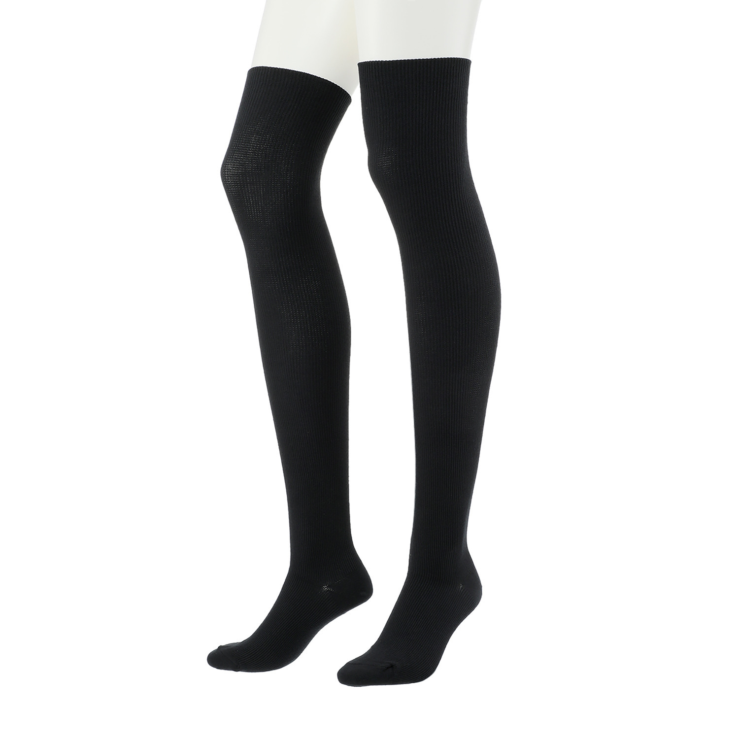 リオッサ 足首キュッ！ ひざ裏ゆったりの快適着圧 寝るときソックスＶ ブラック３足セット シルキーラップ　パウチ付