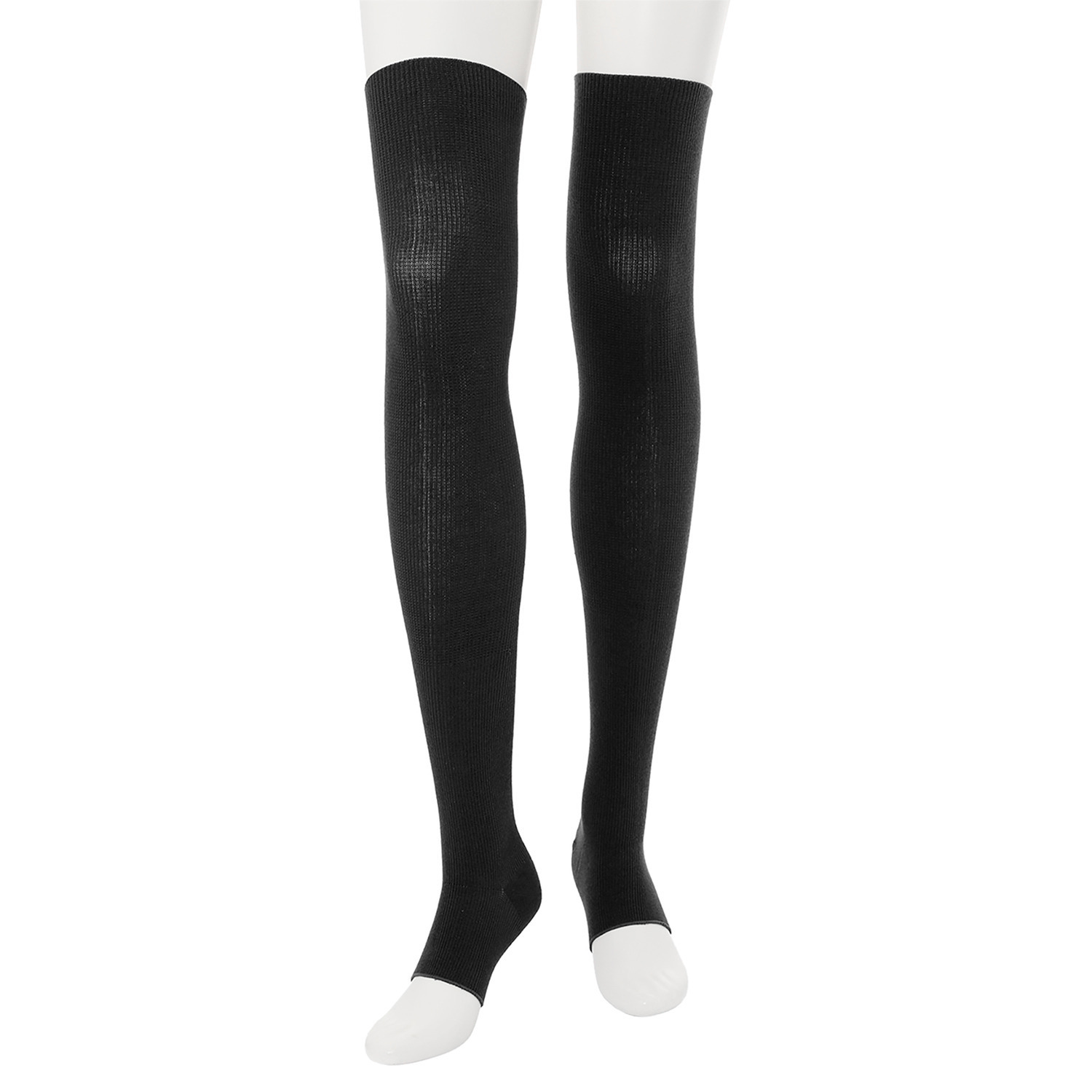 リオッサ 足首キュッ！ ひざ裏ゆったりの快適着圧 寝るときソックスＶ ブラック３足セット シルキーラップ　パウチ付