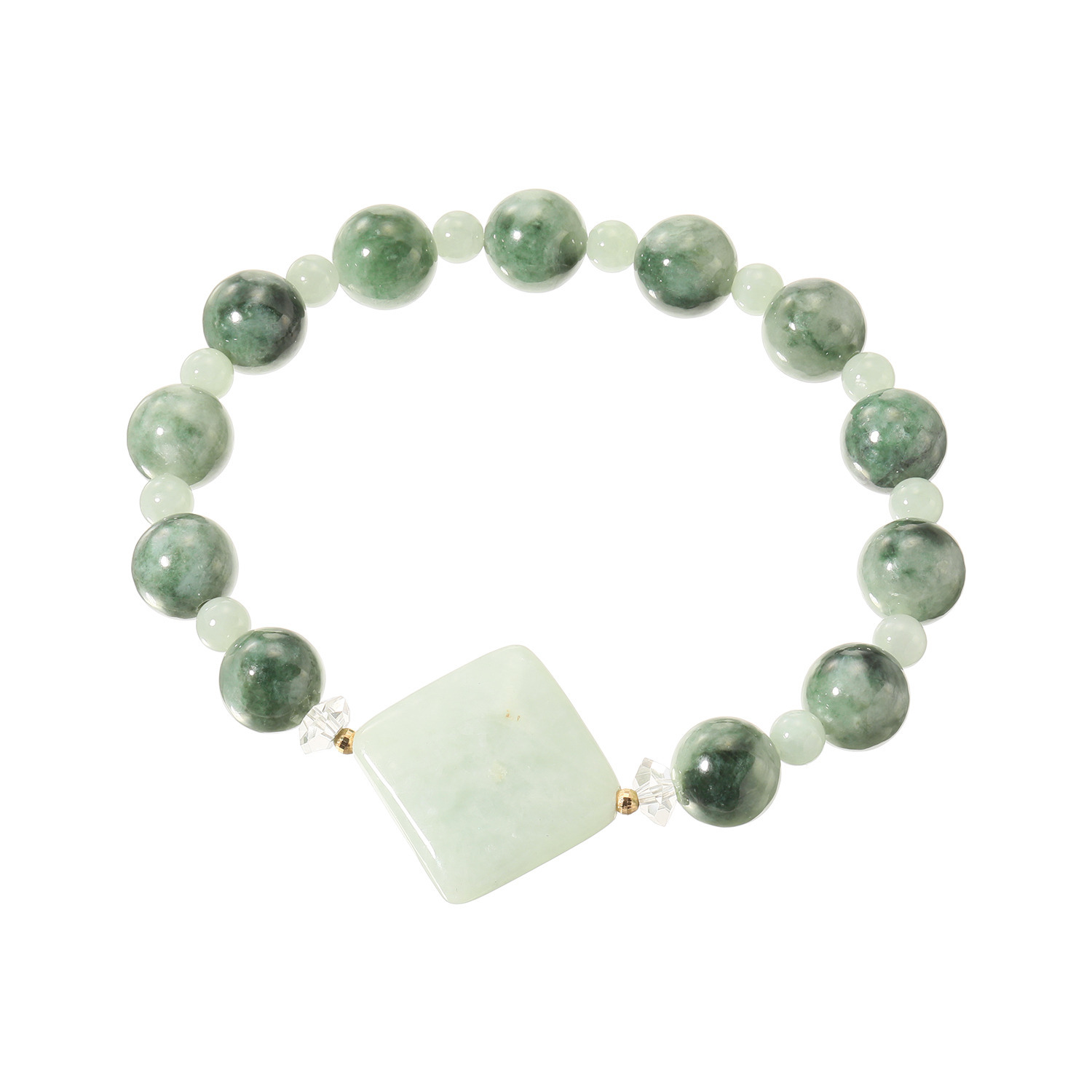 マスターストーン １８Ｋ 無着色本翡翠＆水晶 スクエアモティーフ アクセント イラスティック ブレスレット