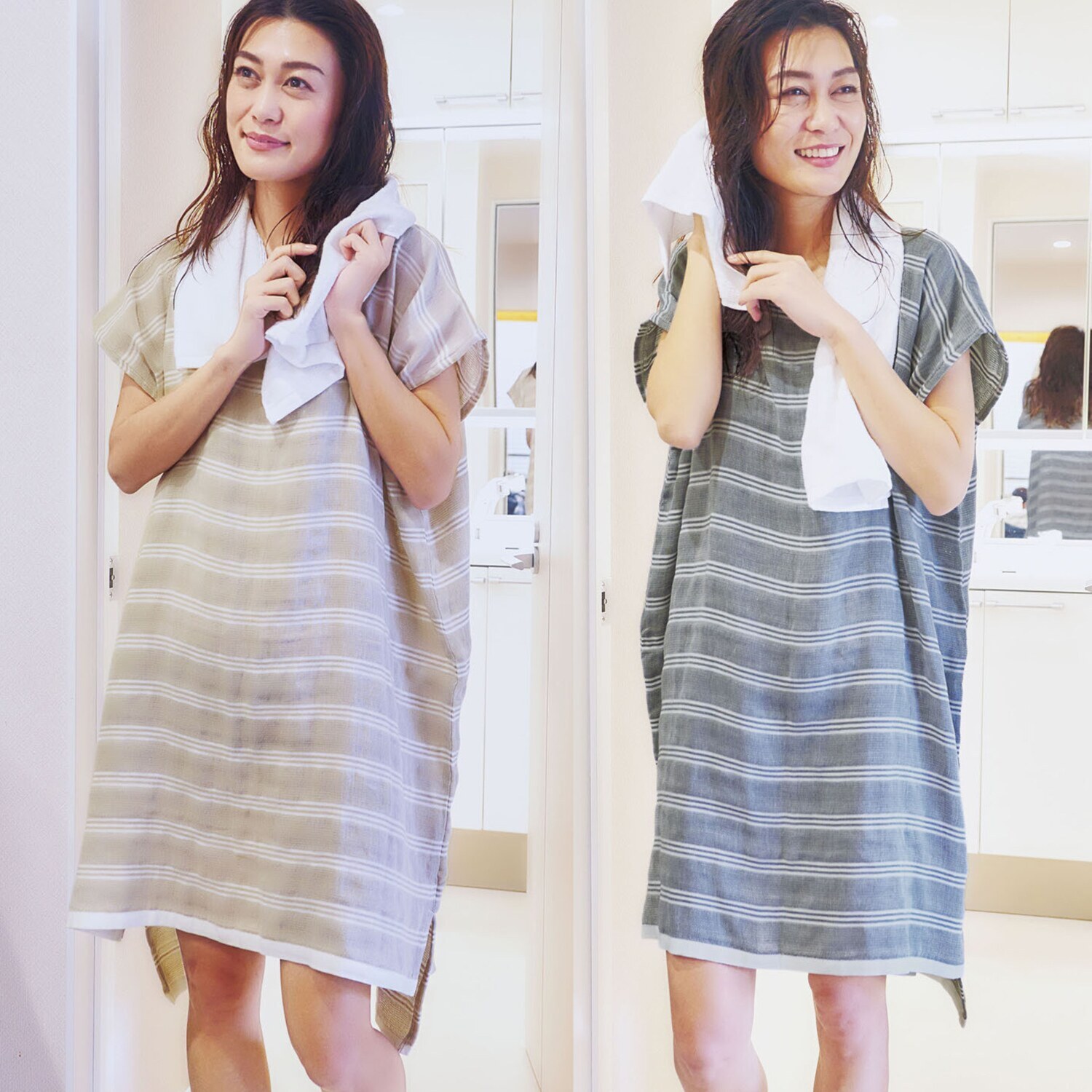 泉州織 湯あがり大判 コットンダブルガーゼ ポンチョ２色組