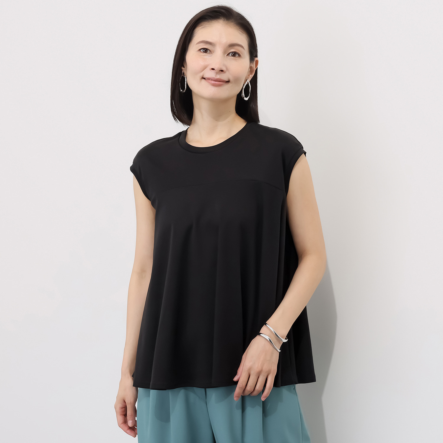 メリオン 接触冷感 美しい光沢至福のタッチ プラチナダブルコットン Ａライン ノースリーブプルオーバー