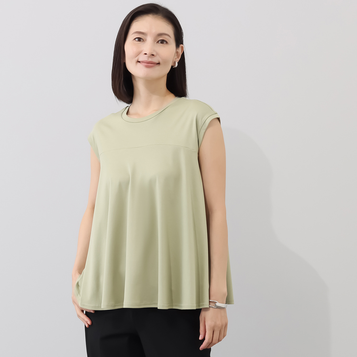 メリオン 接触冷感 美しい光沢至福のタッチ プラチナダブルコットン Ａライン ノースリーブプルオーバー