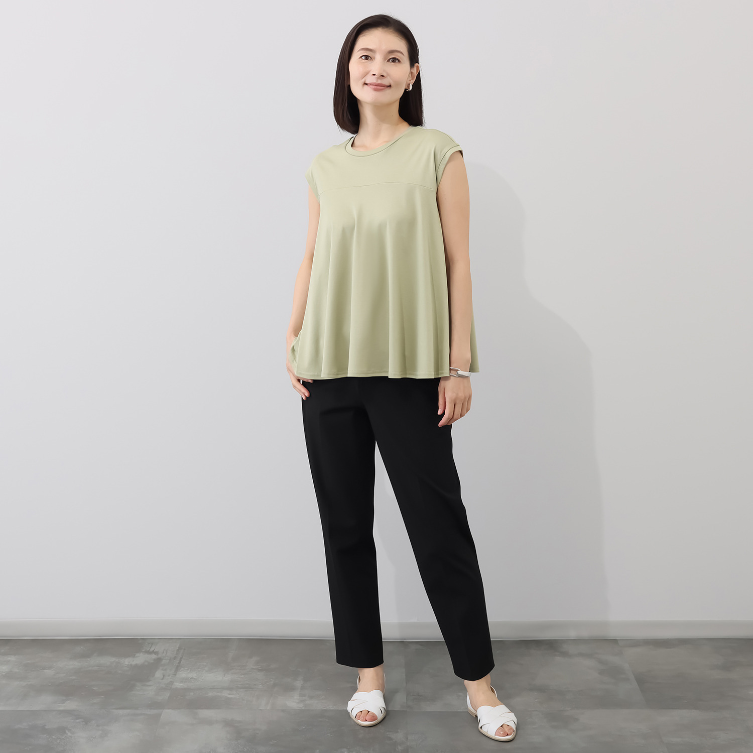 メリオン 接触冷感 美しい光沢至福のタッチ プラチナダブルコットン Ａライン ノースリーブプルオーバー