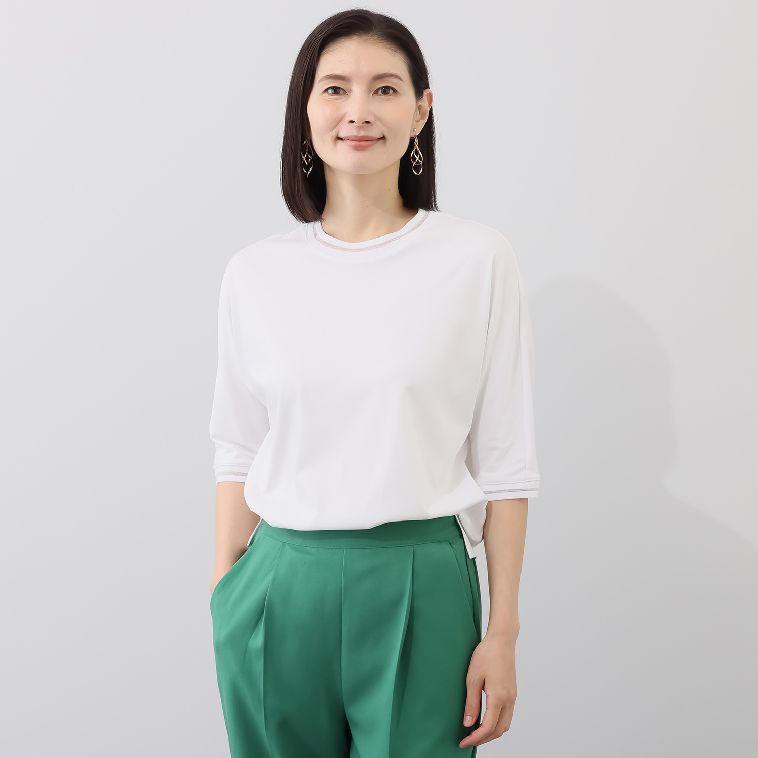 メリオン 接触冷感 美しい光沢至福のタッチ プラチナダブルコットン シアーリブ カットソープルオーバー