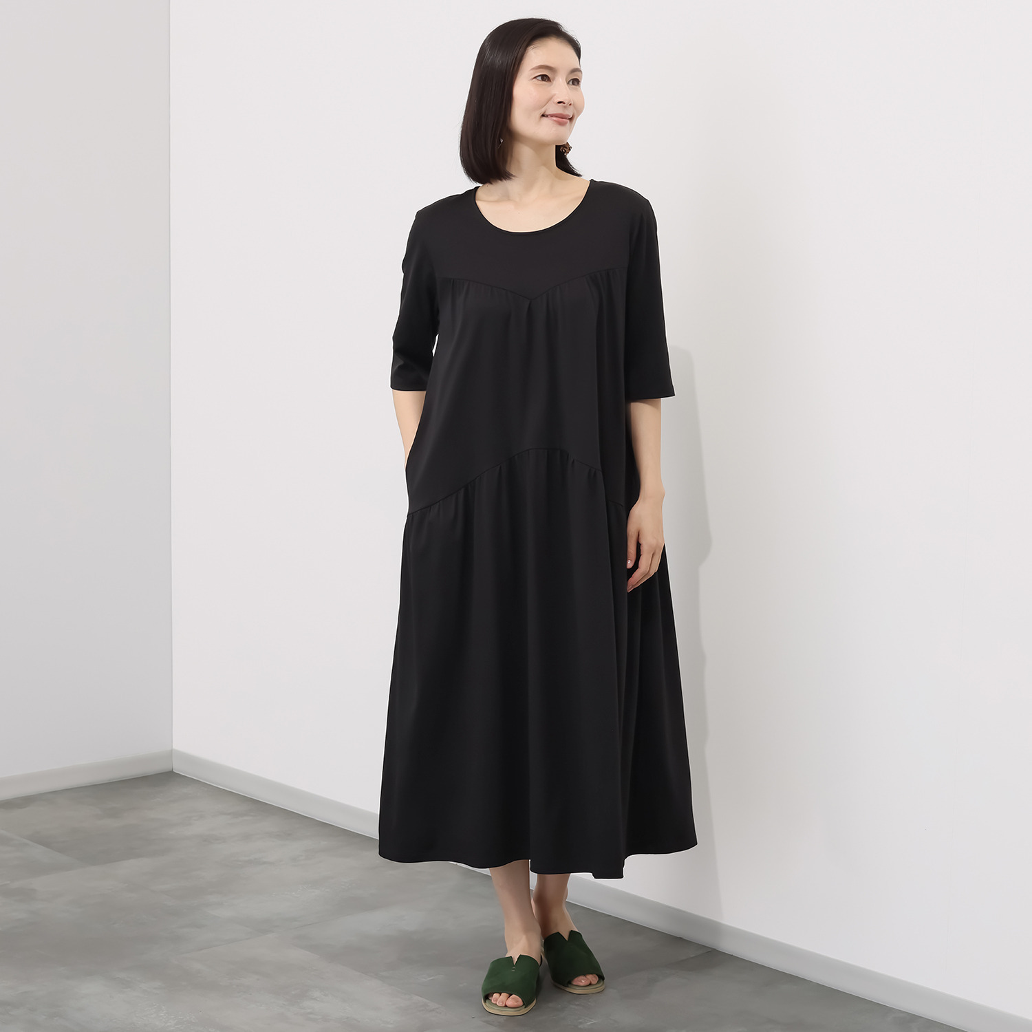 メリオン 接触冷感 美しい光沢至福のタッチ プラチナダブルコットン カットソーワンピース