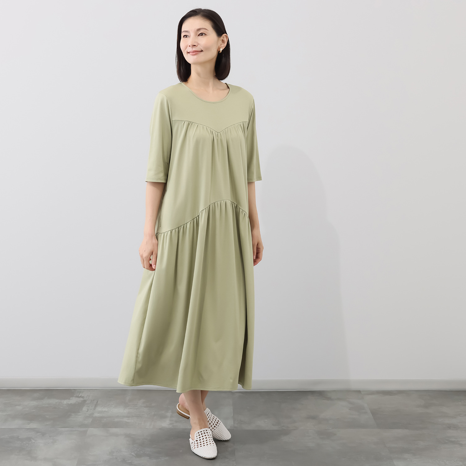 メリオン 接触冷感 美しい光沢至福のタッチ プラチナダブルコットン カットソーワンピース