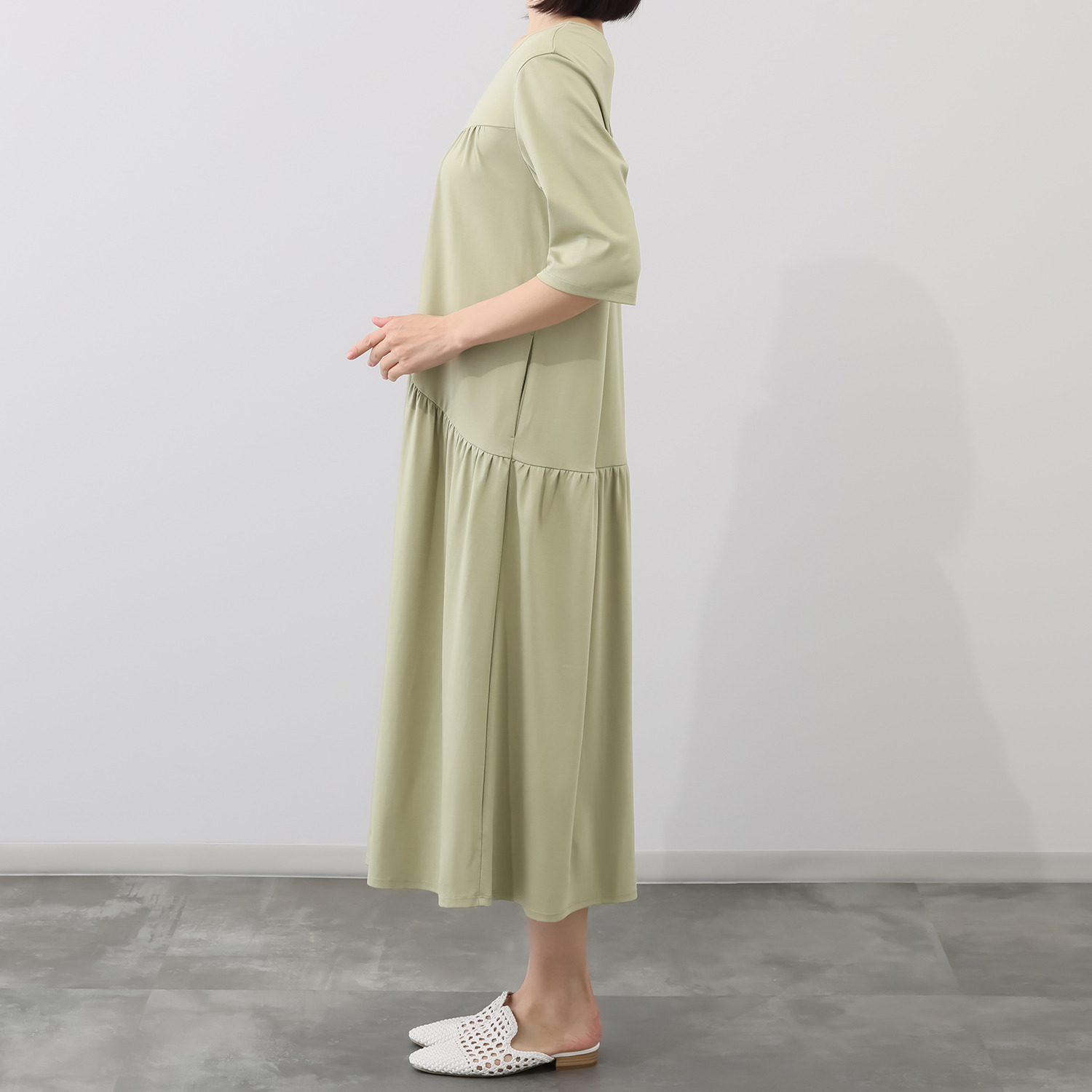 メリオン 接触冷感 美しい光沢至福のタッチ プラチナダブルコットン カットソーワンピース