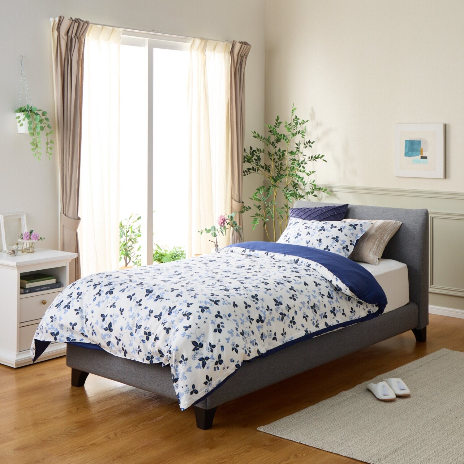 ウェッジウッド ストロベリーインクブルー コットンサテン掛けカバー ＜シングル＞