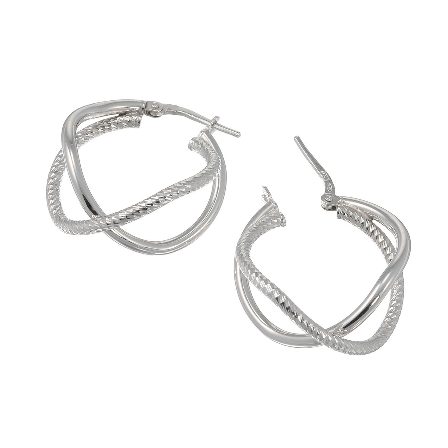 エクセラ イタリアン・シルバー ２層コーティング 鏡面＆ダイヤモンドカット ダブルフープピアス